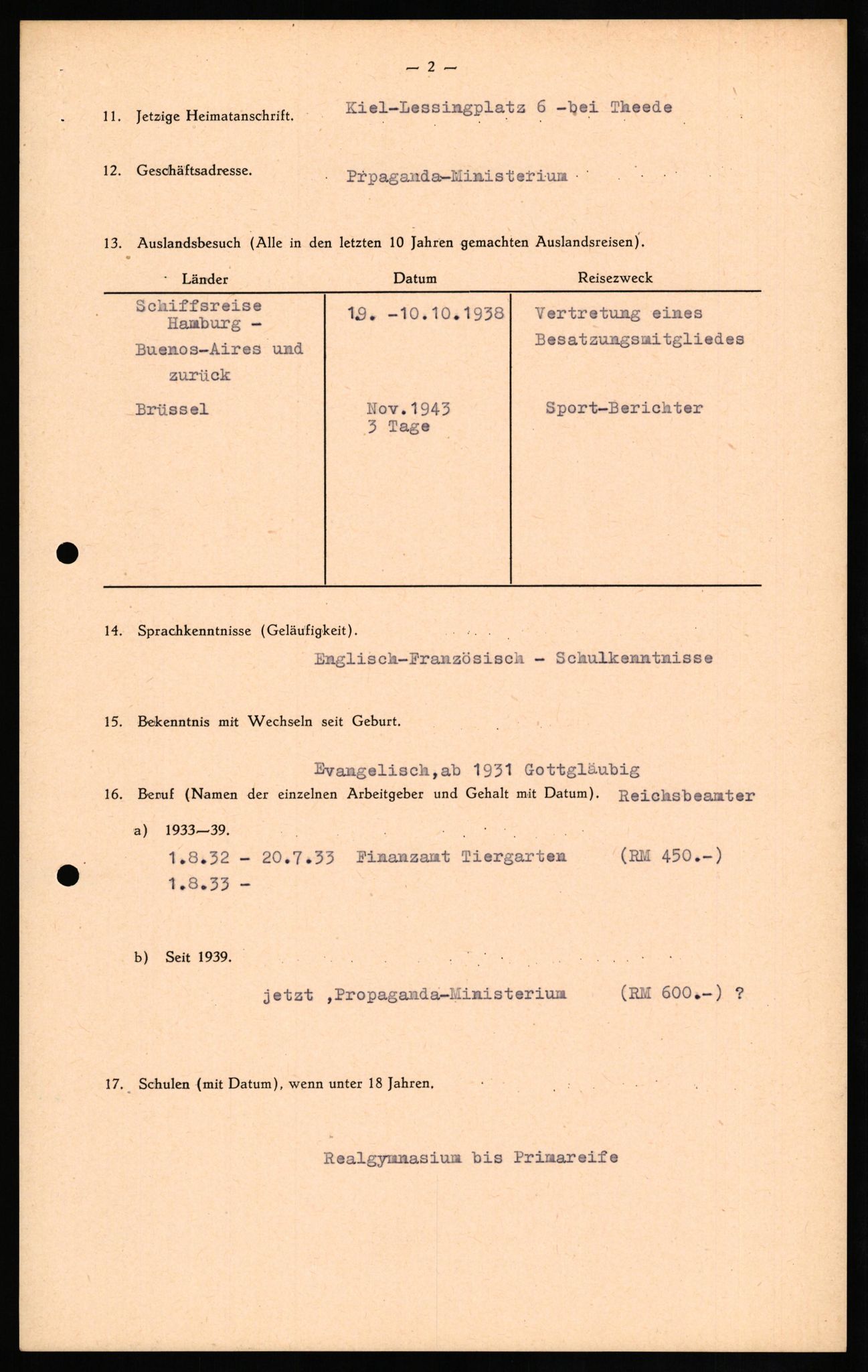 Forsvaret, Forsvarets overkommando II, AV/RA-RAFA-3915/D/Db/L0025: CI Questionaires. Tyske okkupasjonsstyrker i Norge. Tyskere., 1945-1946, p. 34