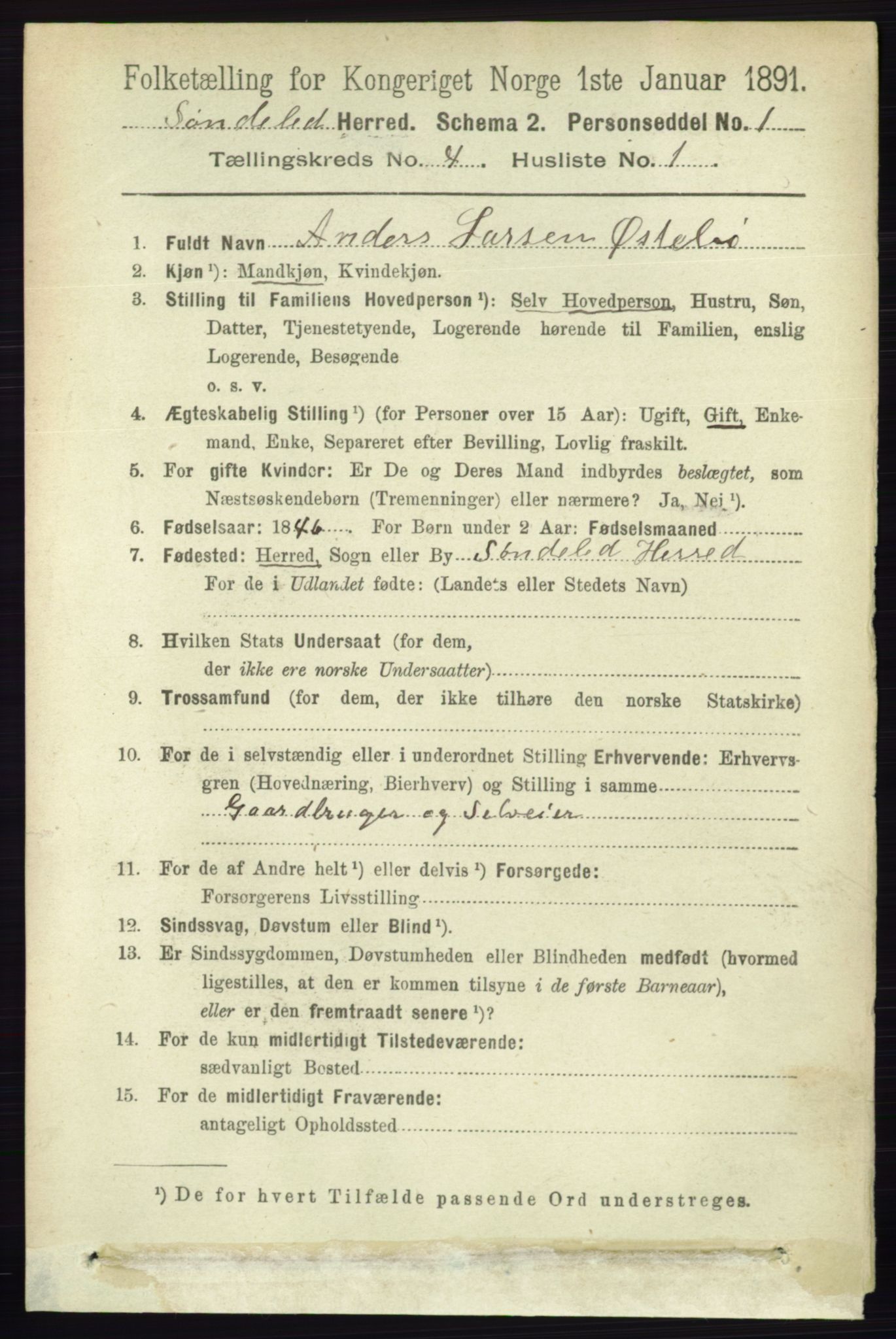 RA, 1891 census for 0913 Søndeled, 1891, p. 877