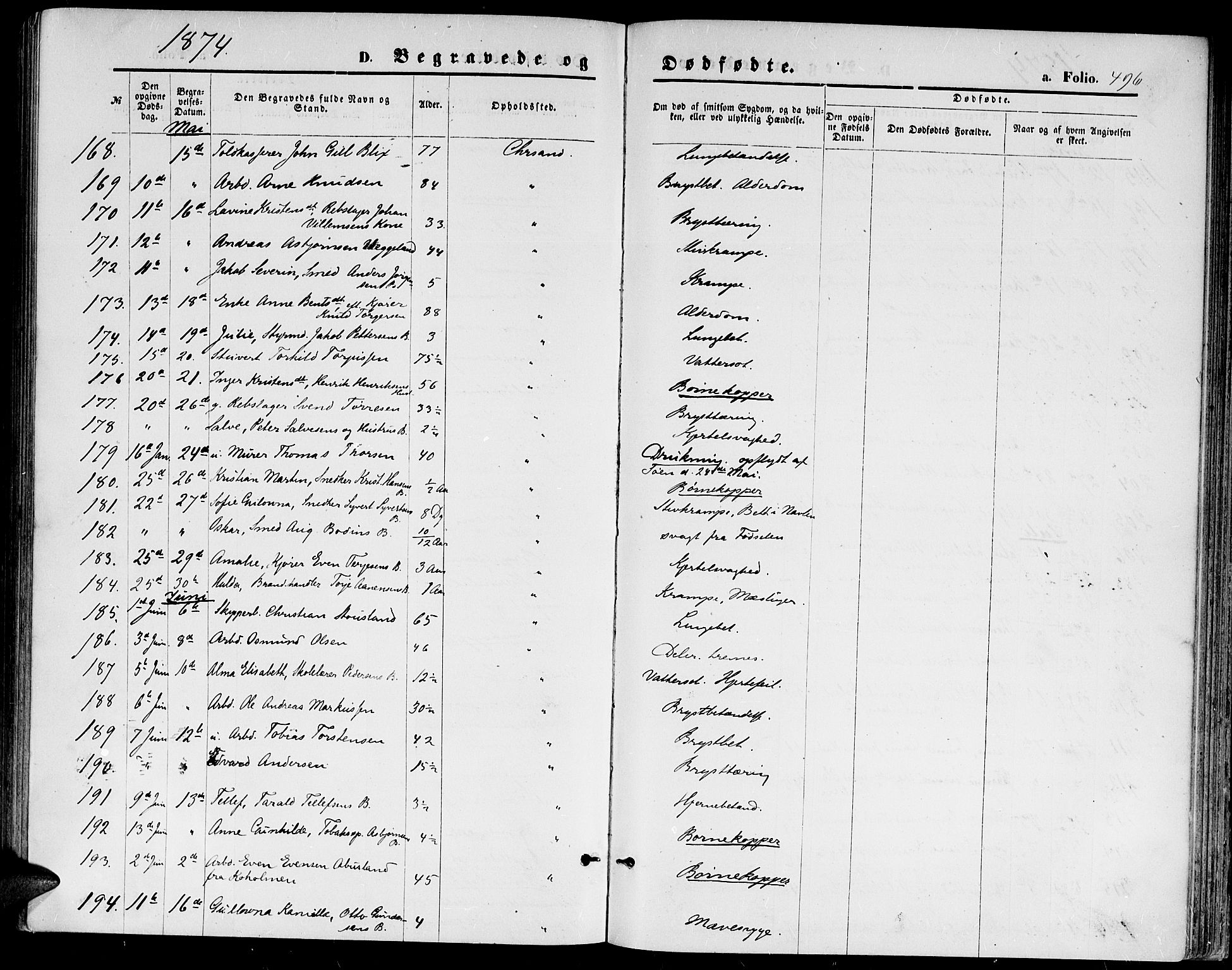 Kristiansand domprosti, AV/SAK-1112-0006/F/Fb/L0013: Parish register (copy) no. B 13, 1871-1880, p. 496