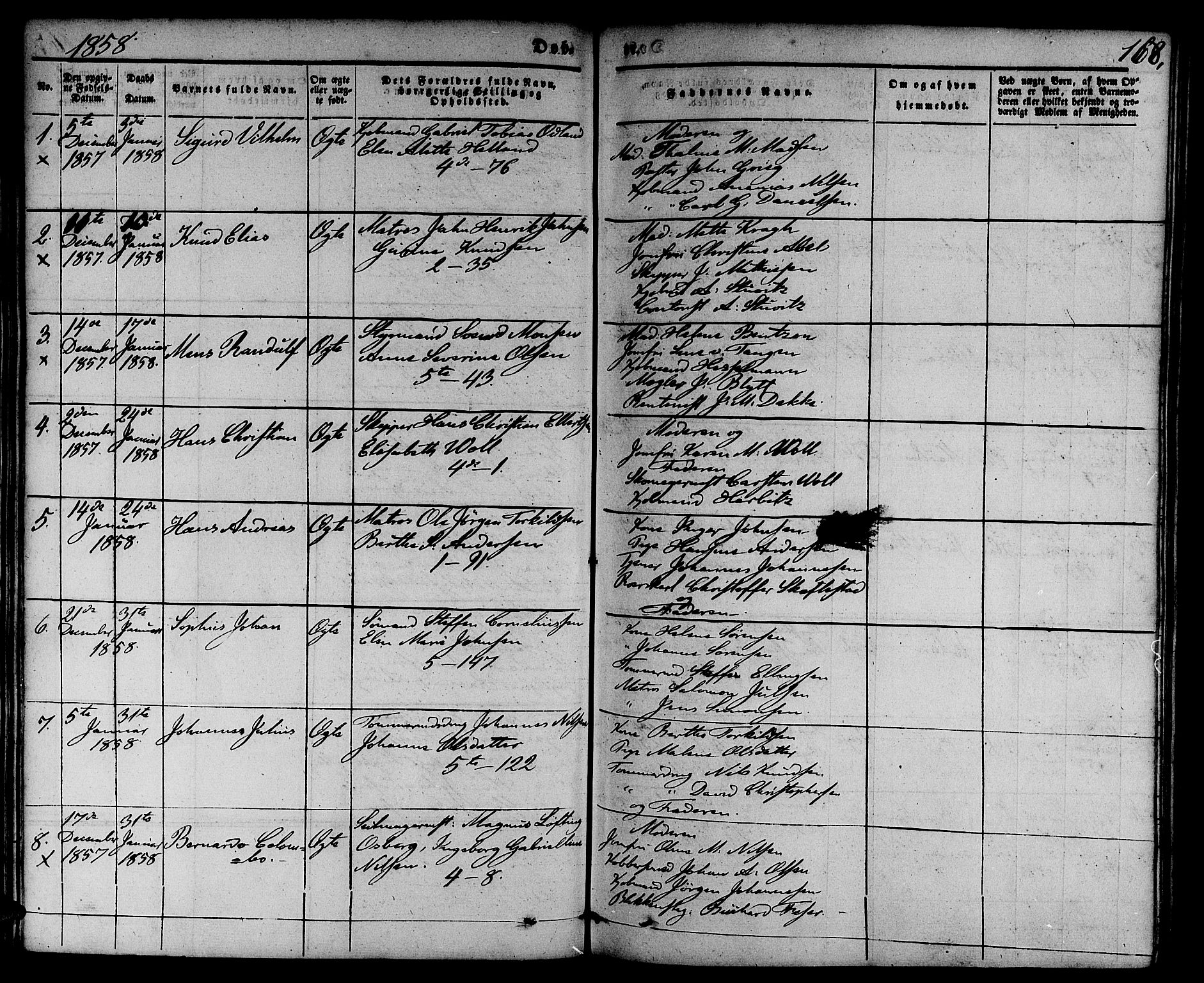 Nykirken Sokneprestembete, SAB/A-77101/H/Hab: Parish register (copy) no. B 1, 1842-1858, p. 168