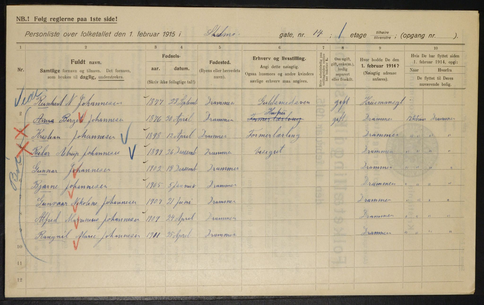 OBA, Municipal Census 1915 for Kristiania, 1915, p. 95305