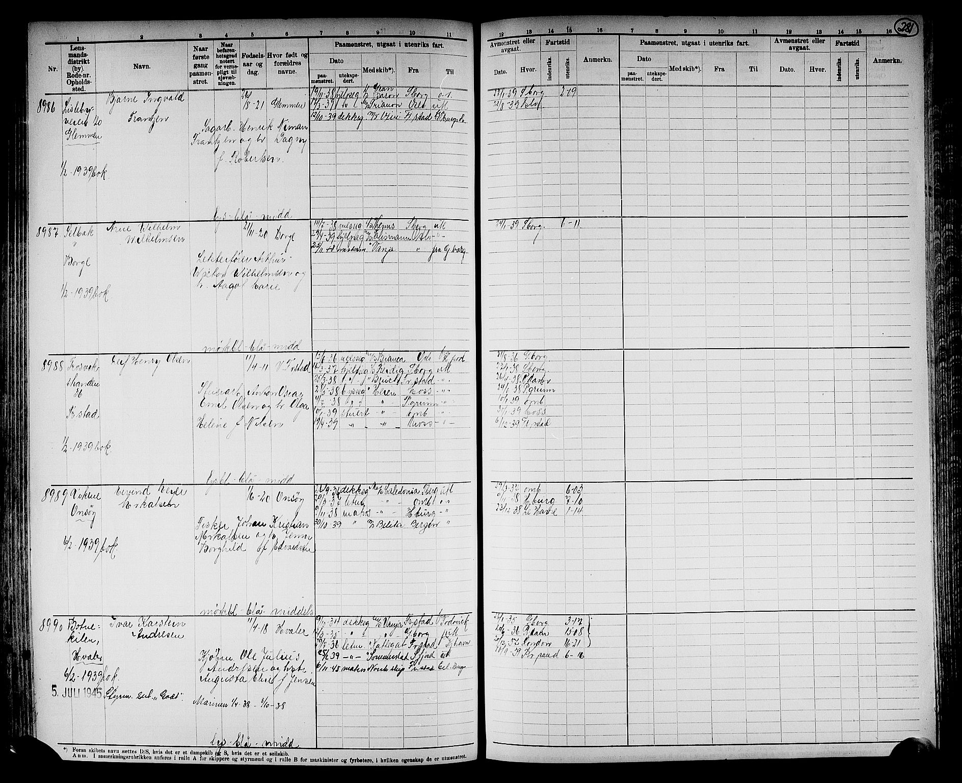 Fredrikstad mønstringskontor, AV/SAO-A-10569b/F/Fc/Fcb/L0022: Hovedrulle, 1922, p. 288