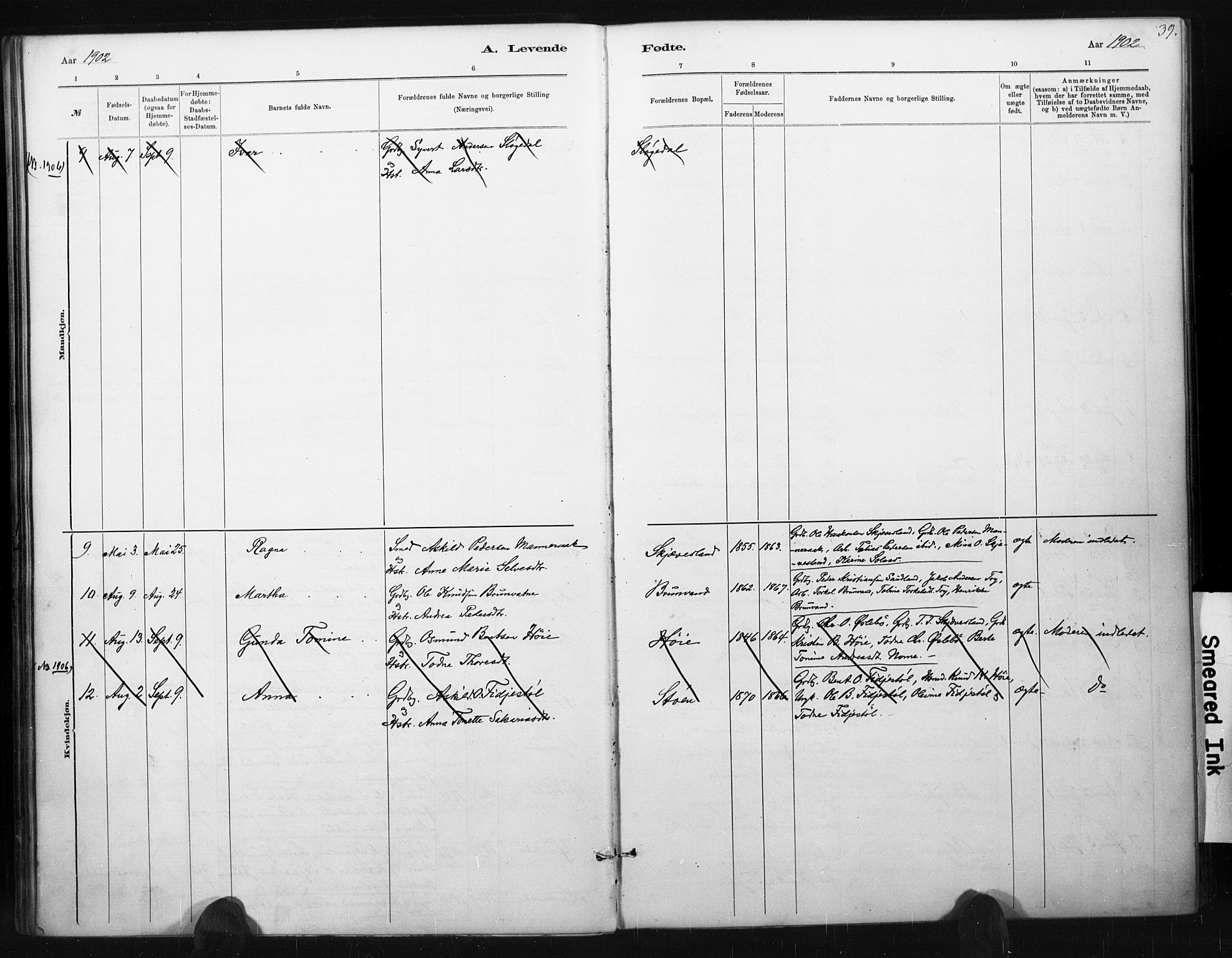 Holum sokneprestkontor, SAK/1111-0022/F/Fa/Fac/L0004: Parish register (official) no. A 4, 1884-1907, p. 39