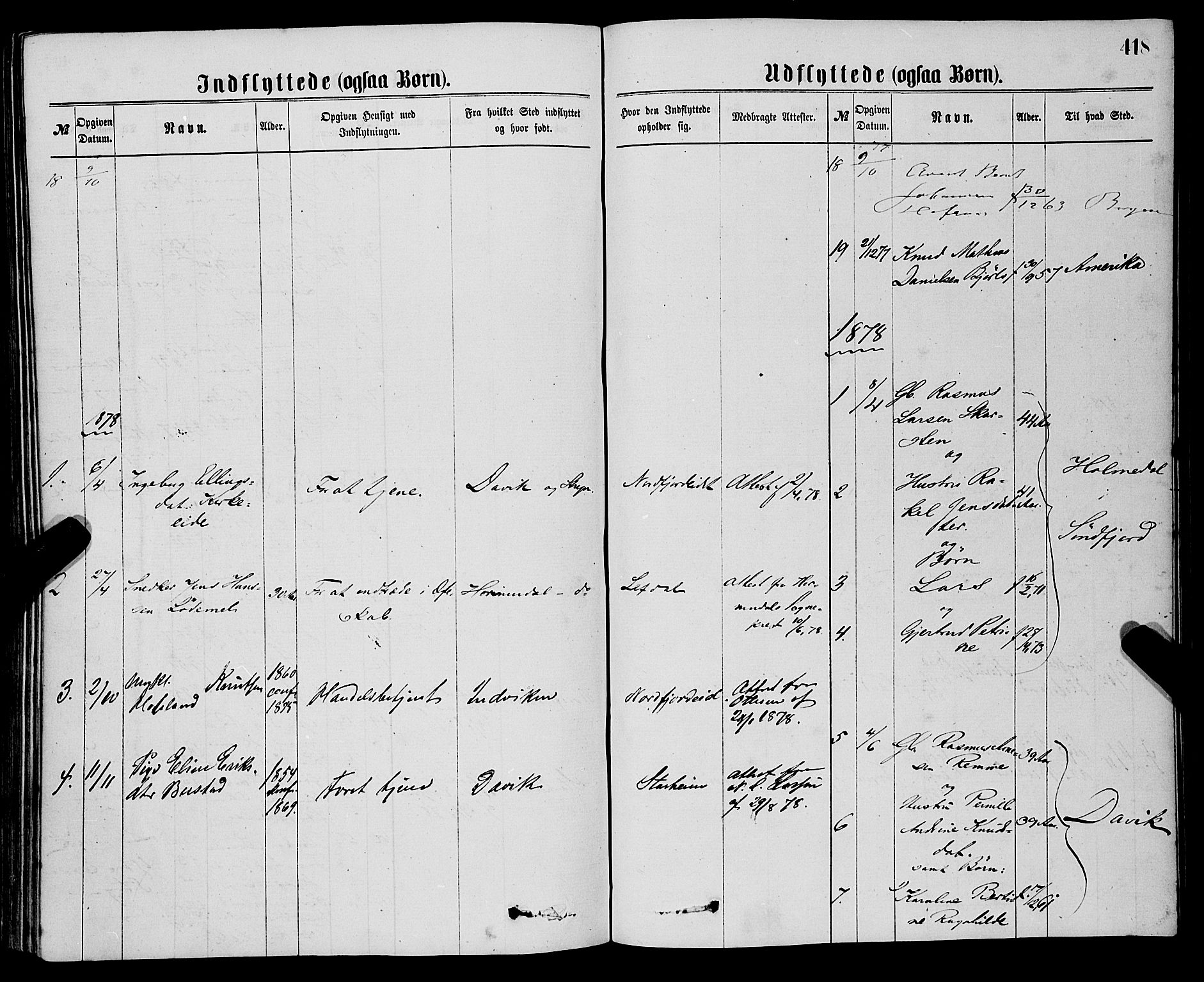 Eid sokneprestembete, SAB/A-82301/H/Haa/Haaa/L0010: Parish register (official) no. A 10, 1867-1878, p. 418