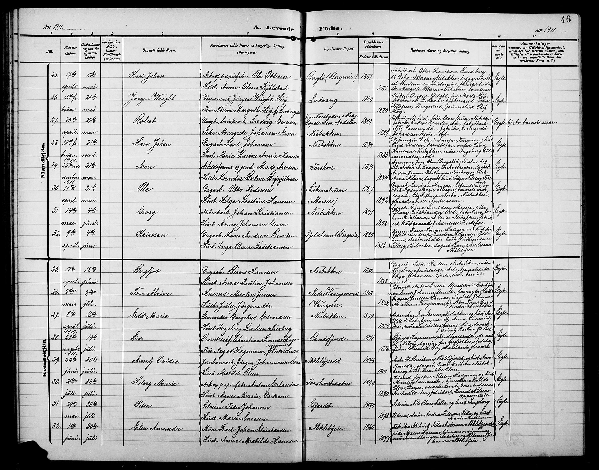 Jevnaker prestekontor, SAH/PREST-116/H/Ha/Hab/L0004: Parish register (copy) no. 4, 1907-1918, p. 46