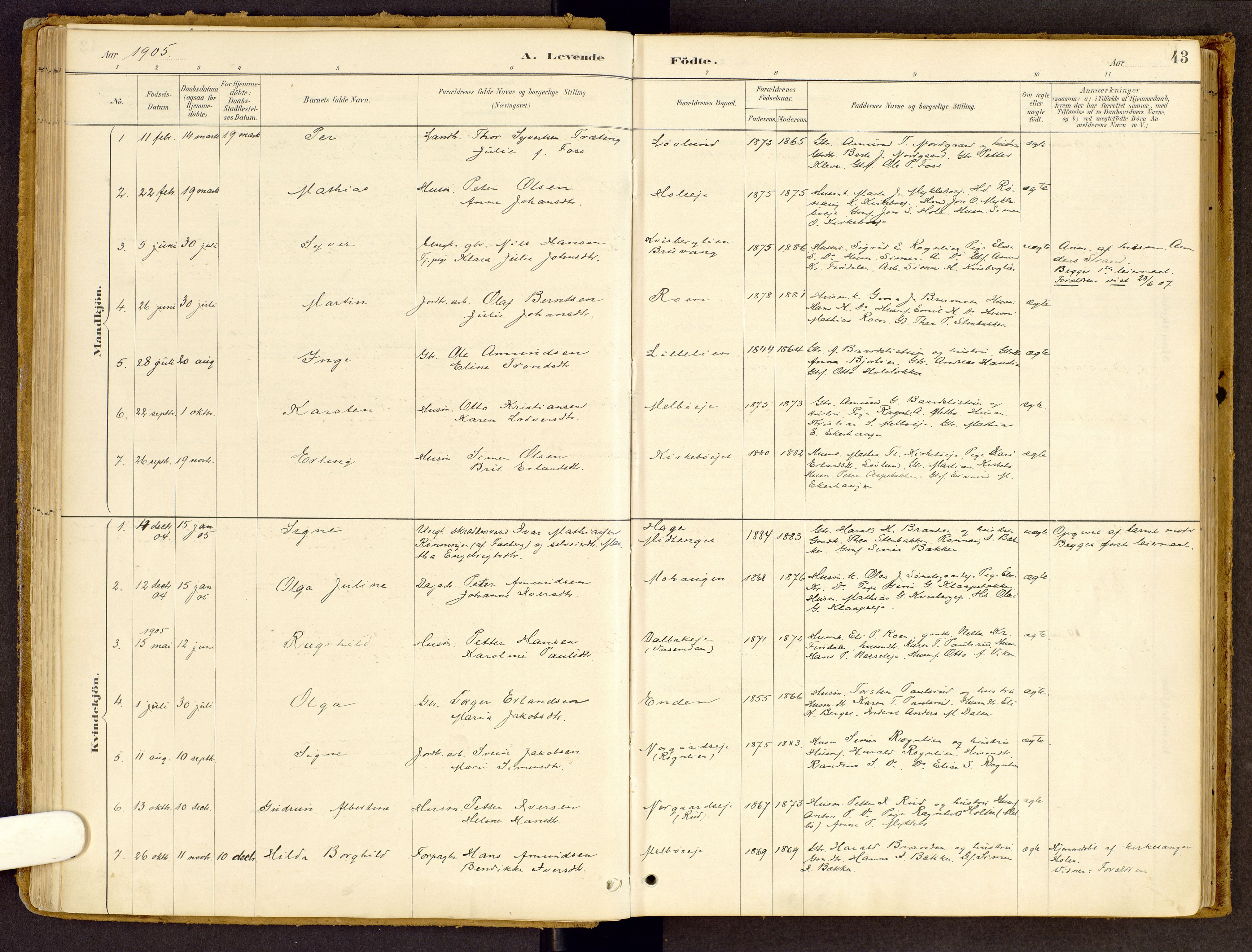 Vestre Gausdal prestekontor, SAH/PREST-094/H/Ha/Haa/L0002: Parish register (official) no. 2, 1887-1918, p. 43