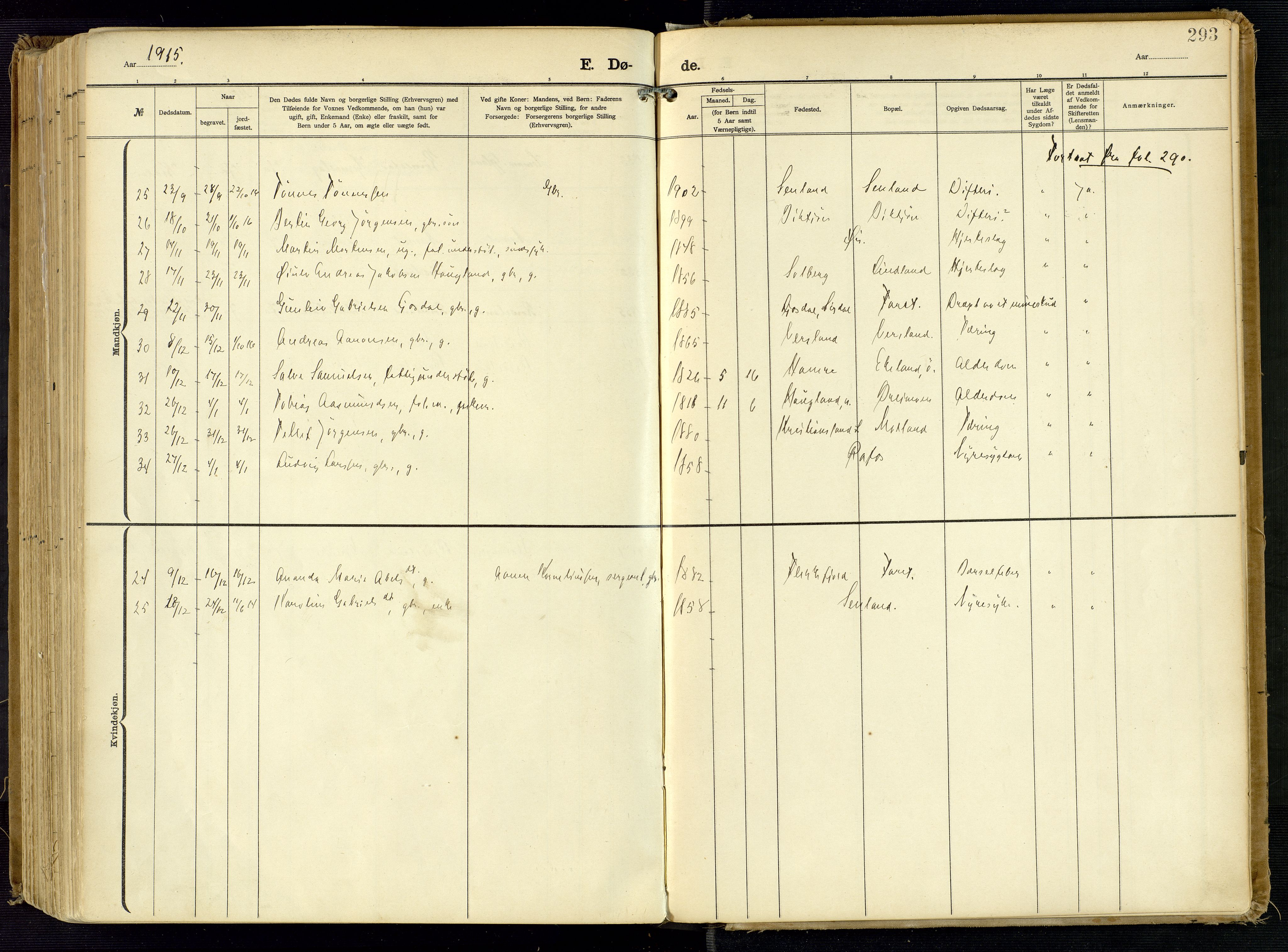 Kvinesdal sokneprestkontor, SAK/1111-0026/F/Fa/Fab/L0009: Parish register (official) no. A 9, 1898-1915, p. 293