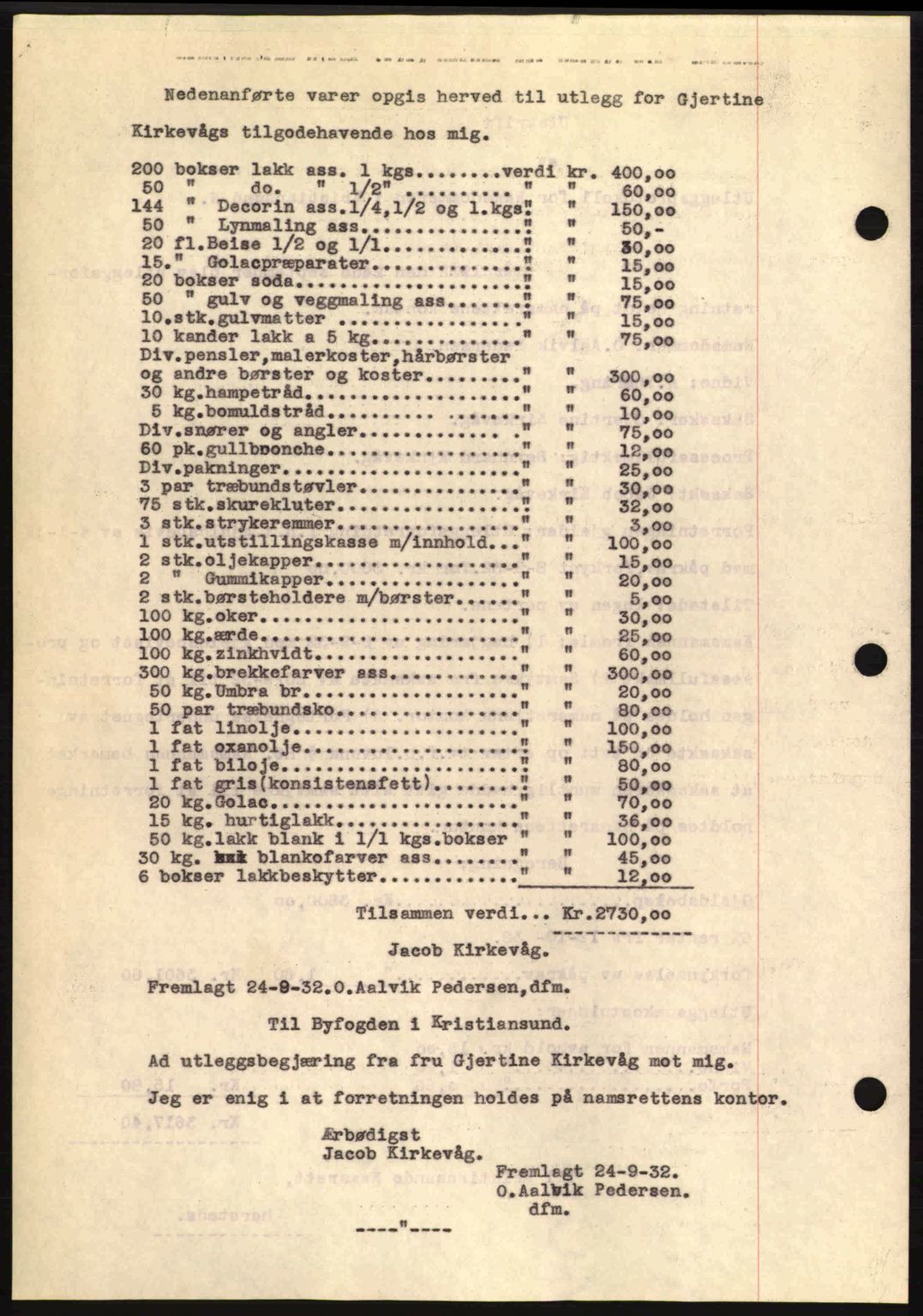 Kristiansund byfogd, AV/SAT-A-4587/A/27: Mortgage book no. 26, 1931-1933, Deed date: 27.09.1932