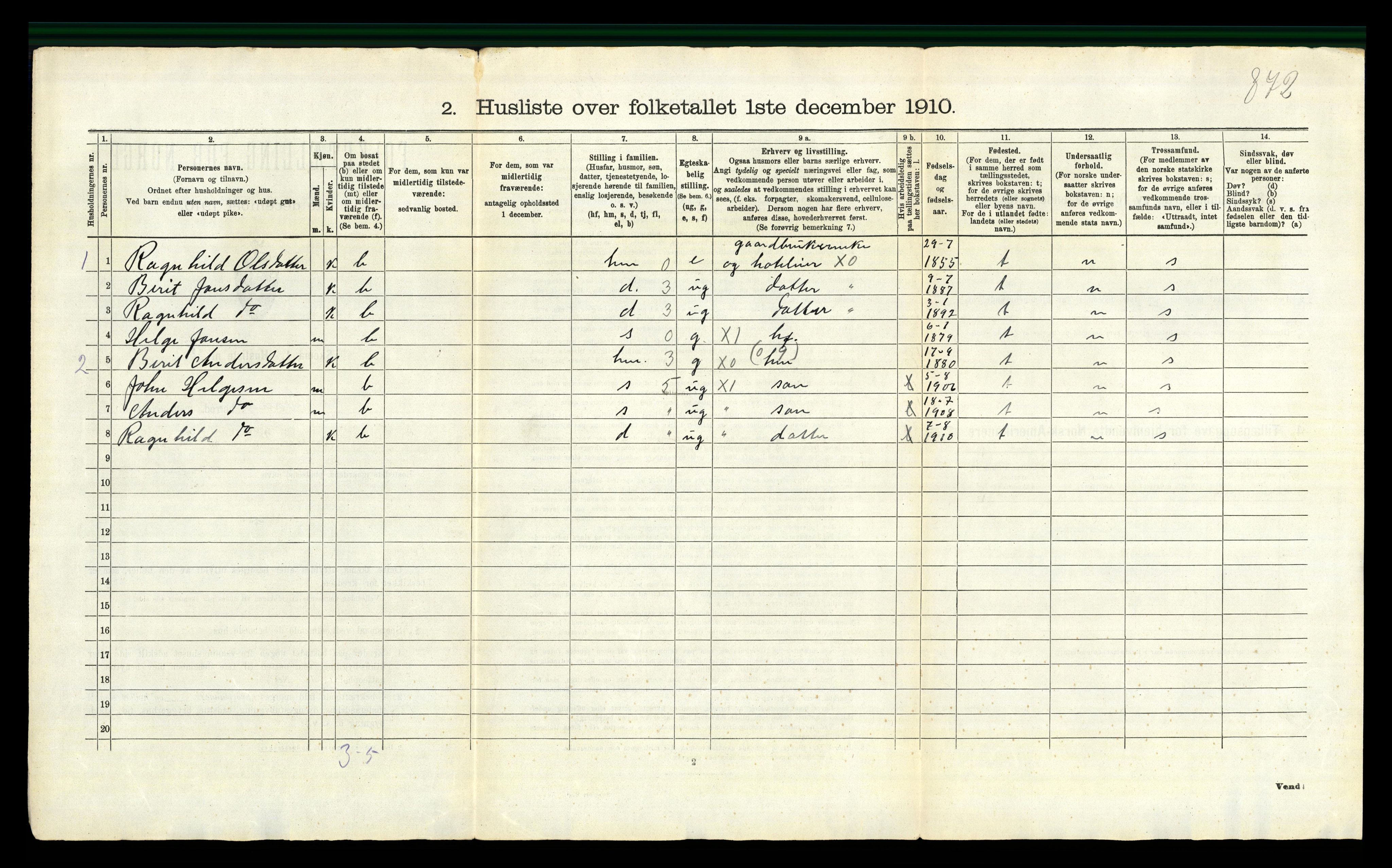 RA, 1910 census for Vang, 1910, p. 44