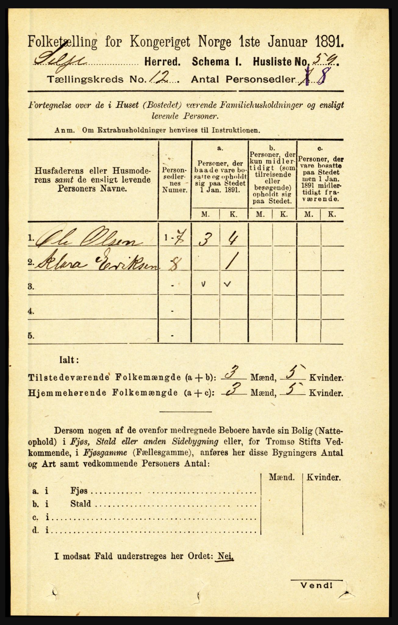 RA, 1891 census for 1441 Selje, 1891, p. 3682