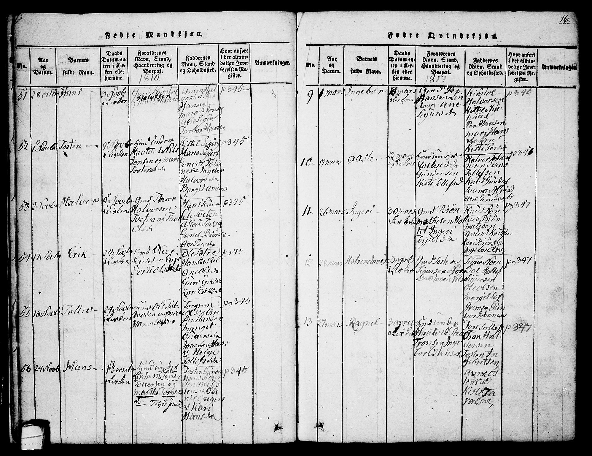 Sauherad kirkebøker, AV/SAKO-A-298/G/Ga/L0001: Parish register (copy) no. I 1, 1815-1827, p. 16