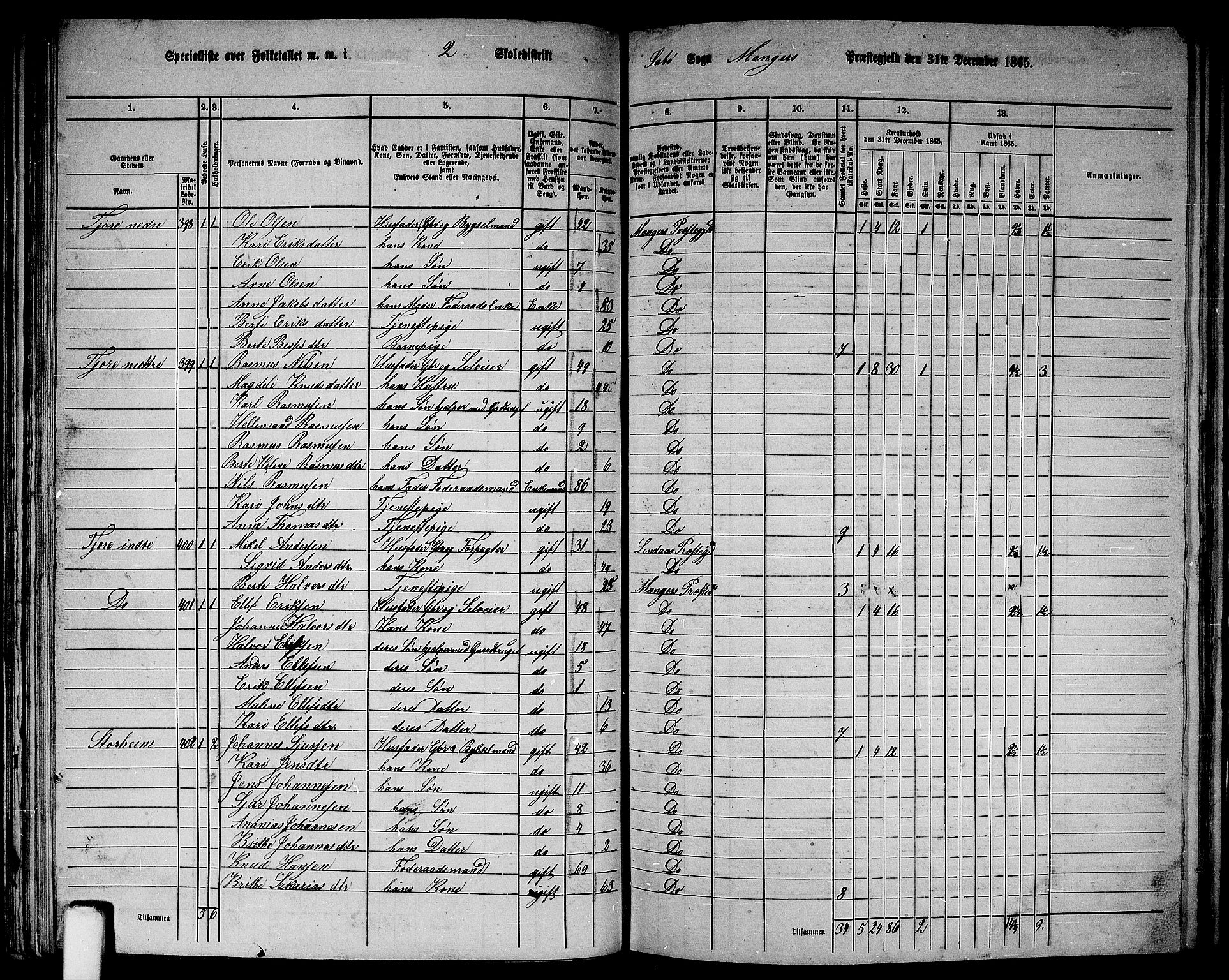 RA, 1865 census for Manger, 1865, p. 113