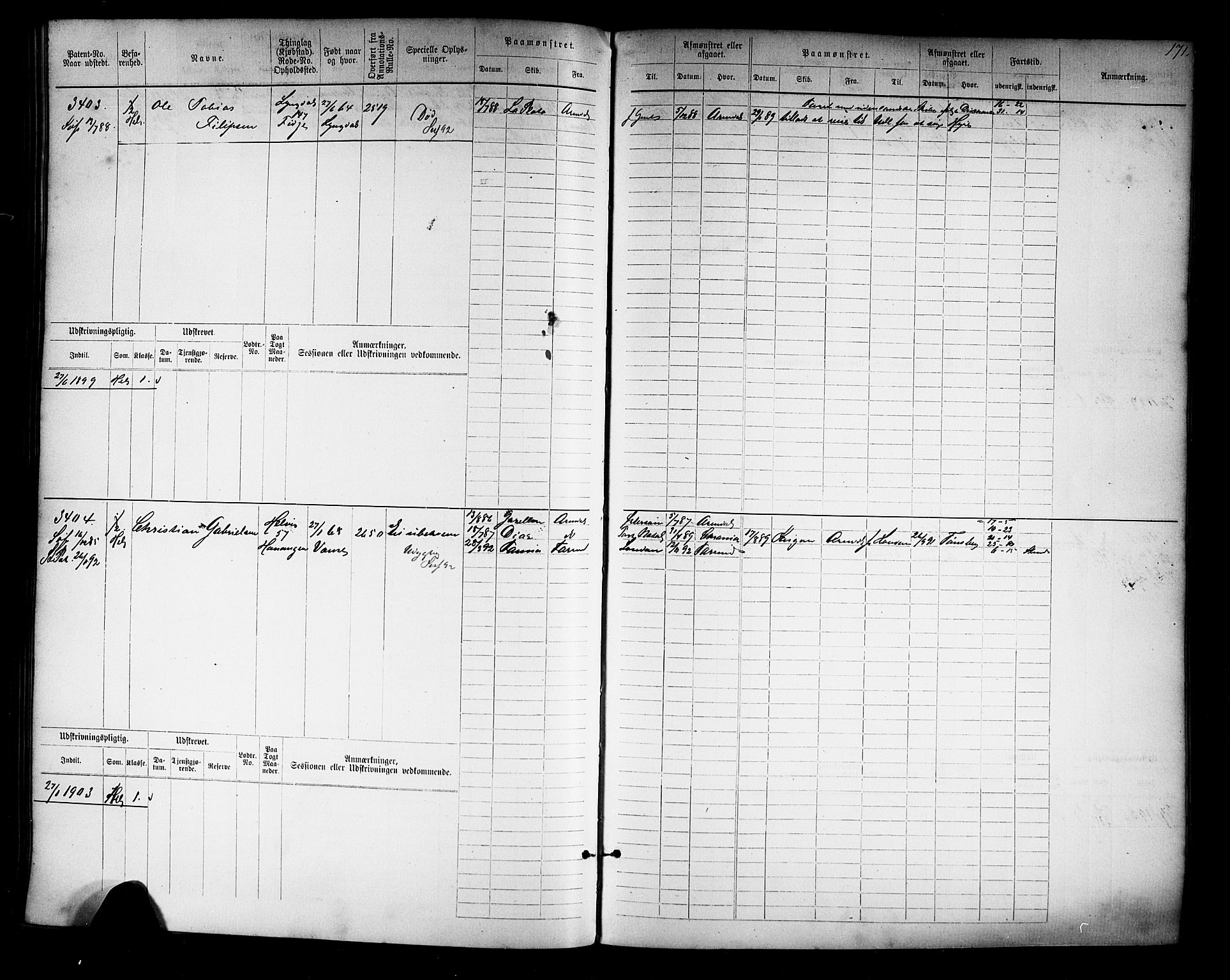 Farsund mønstringskrets, AV/SAK-2031-0017/F/Fb/L0019: Hovedrulle nr 3067-3832, Z-11, 1882-1922, p. 175