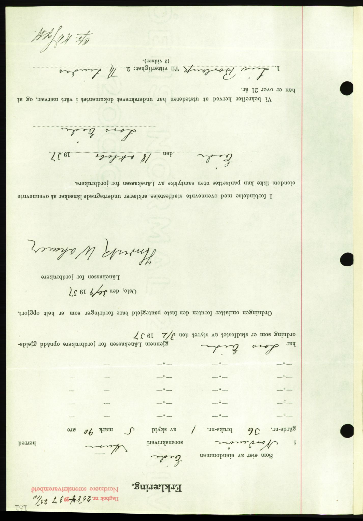 Nordmøre sorenskriveri, AV/SAT-A-4132/1/2/2Ca/L0092: Mortgage book no. B82, 1937-1938, Diary no: : 2584/1937