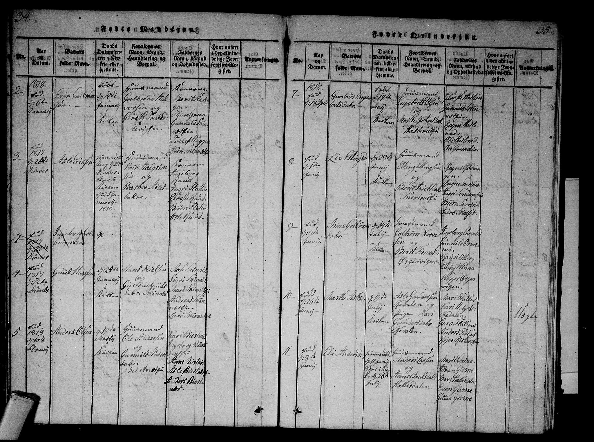 Krødsherad kirkebøker, AV/SAKO-A-19/F/Fa/L0001: Parish register (official) no. 1, 1815-1829, p. 34-35