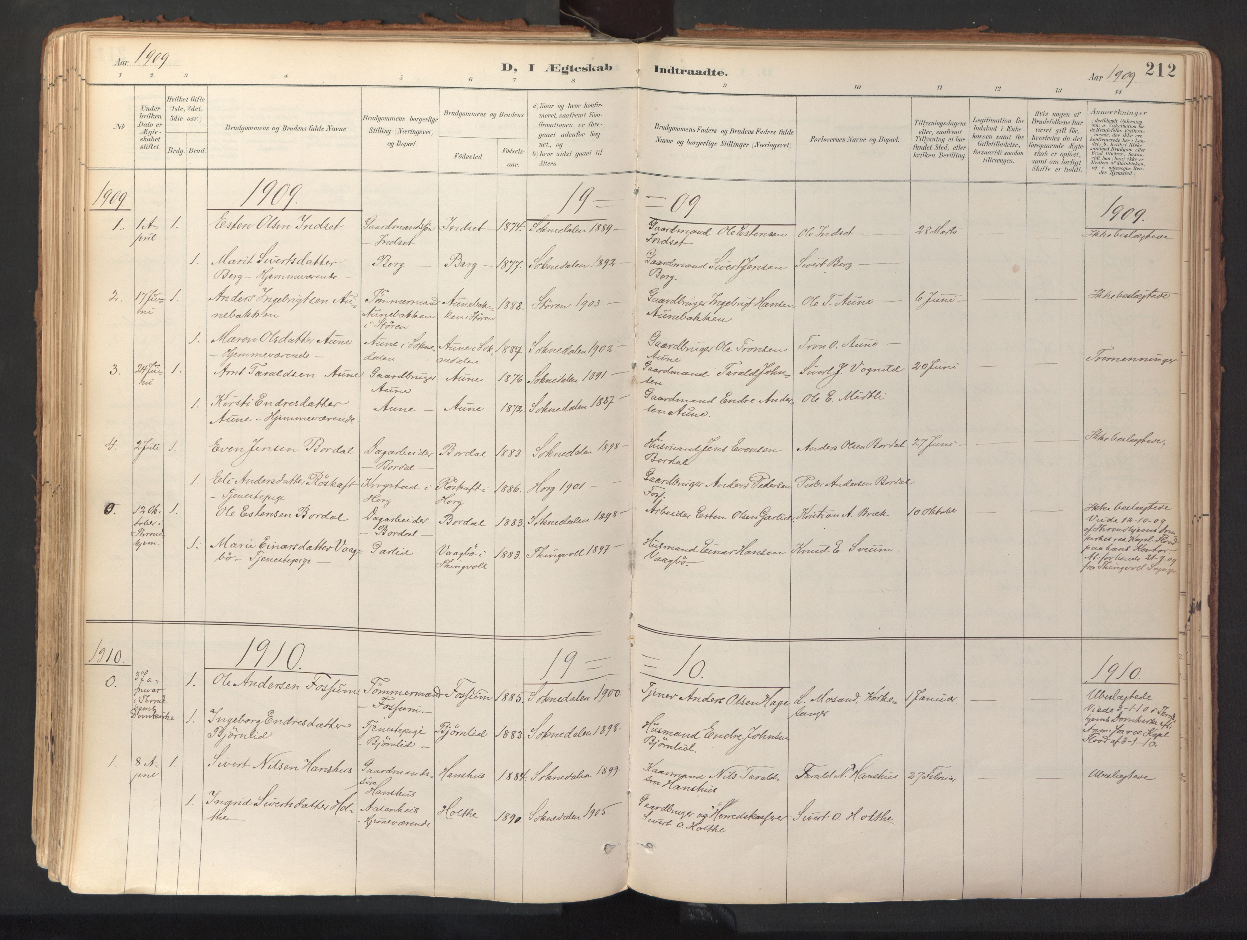 Ministerialprotokoller, klokkerbøker og fødselsregistre - Sør-Trøndelag, SAT/A-1456/689/L1041: Parish register (official) no. 689A06, 1891-1923, p. 212