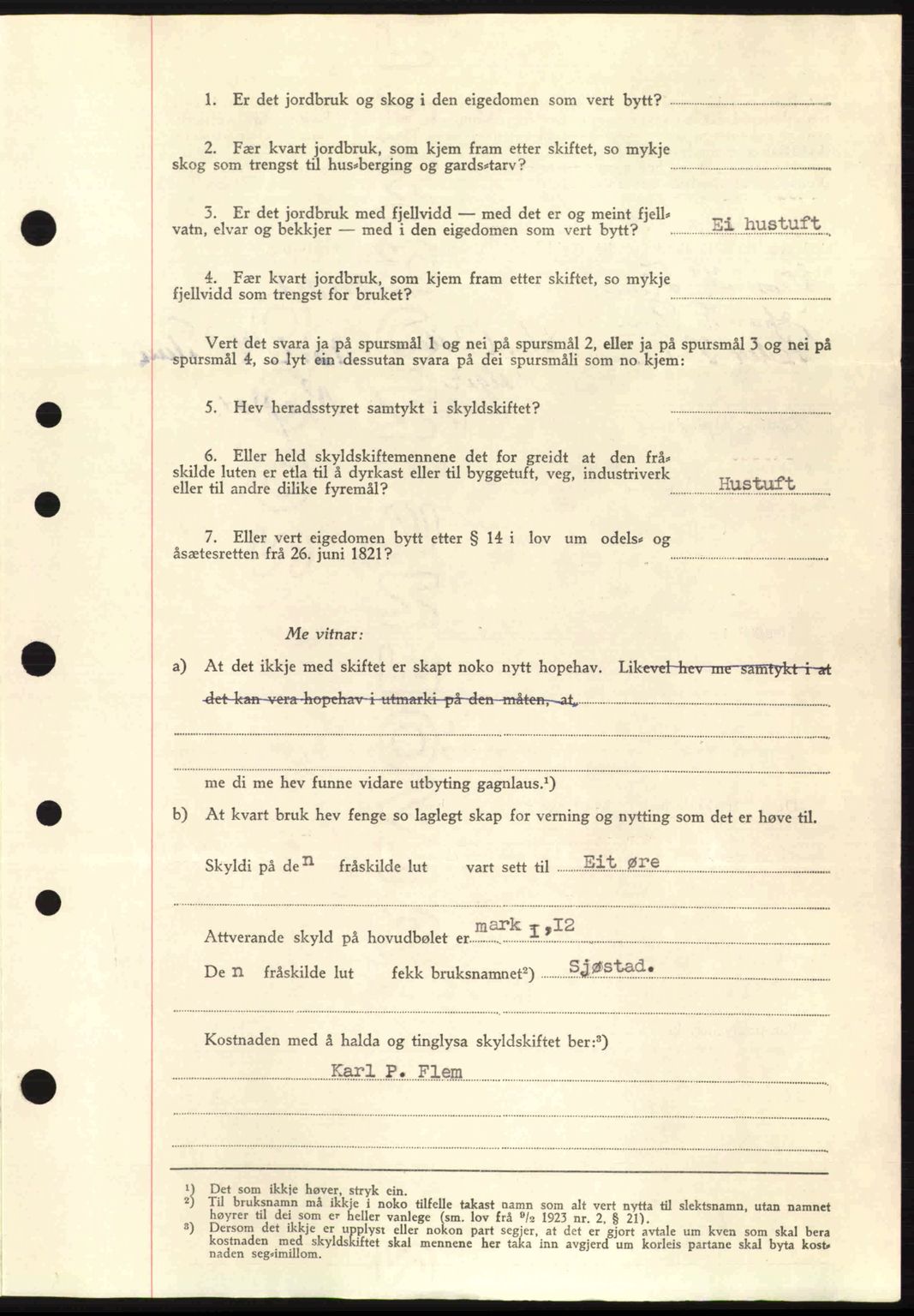 Nordre Sunnmøre sorenskriveri, SAT/A-0006/1/2/2C/2Ca: Mortgage book no. A11, 1941-1941, Diary no: : 1343/1941