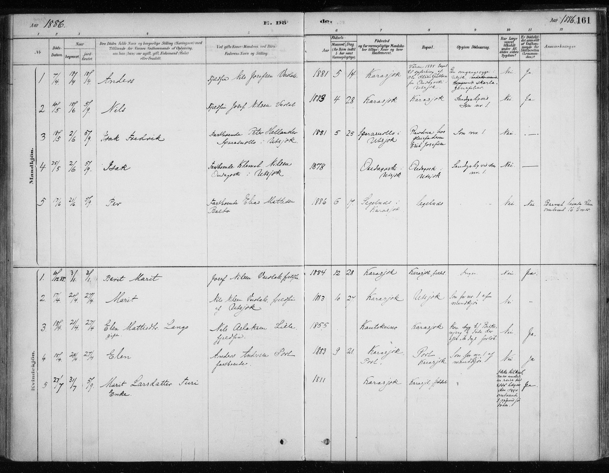 Karasjok sokneprestkontor, SATØ/S-1352/H/Ha/L0002kirke: Parish register (official) no. 2, 1885-1906, p. 161