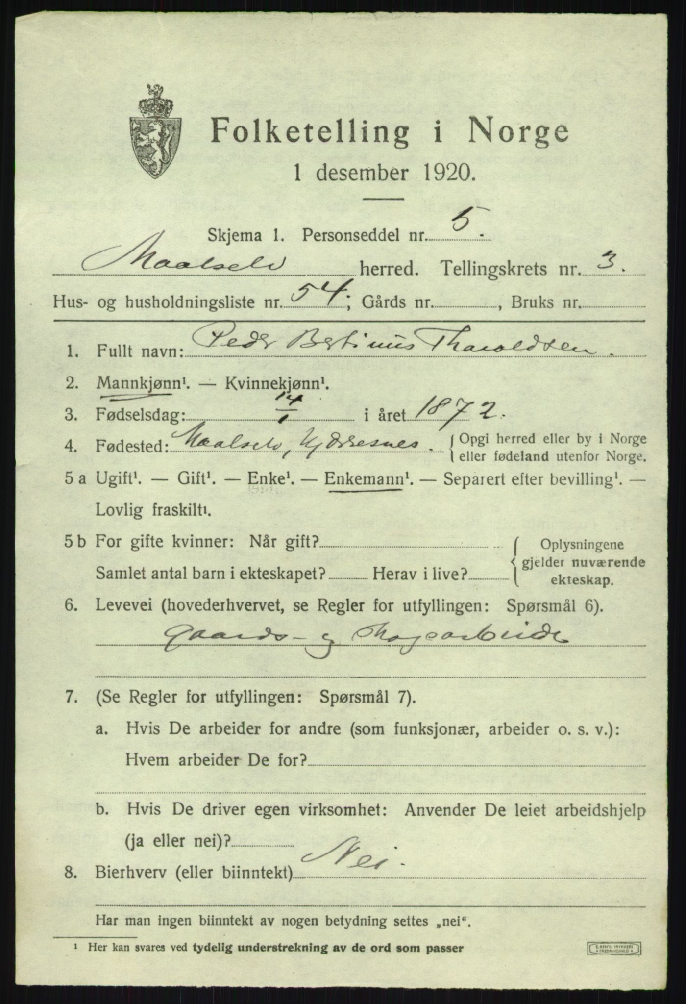 SATØ, 1920 census for Målselv, 1920, p. 2849