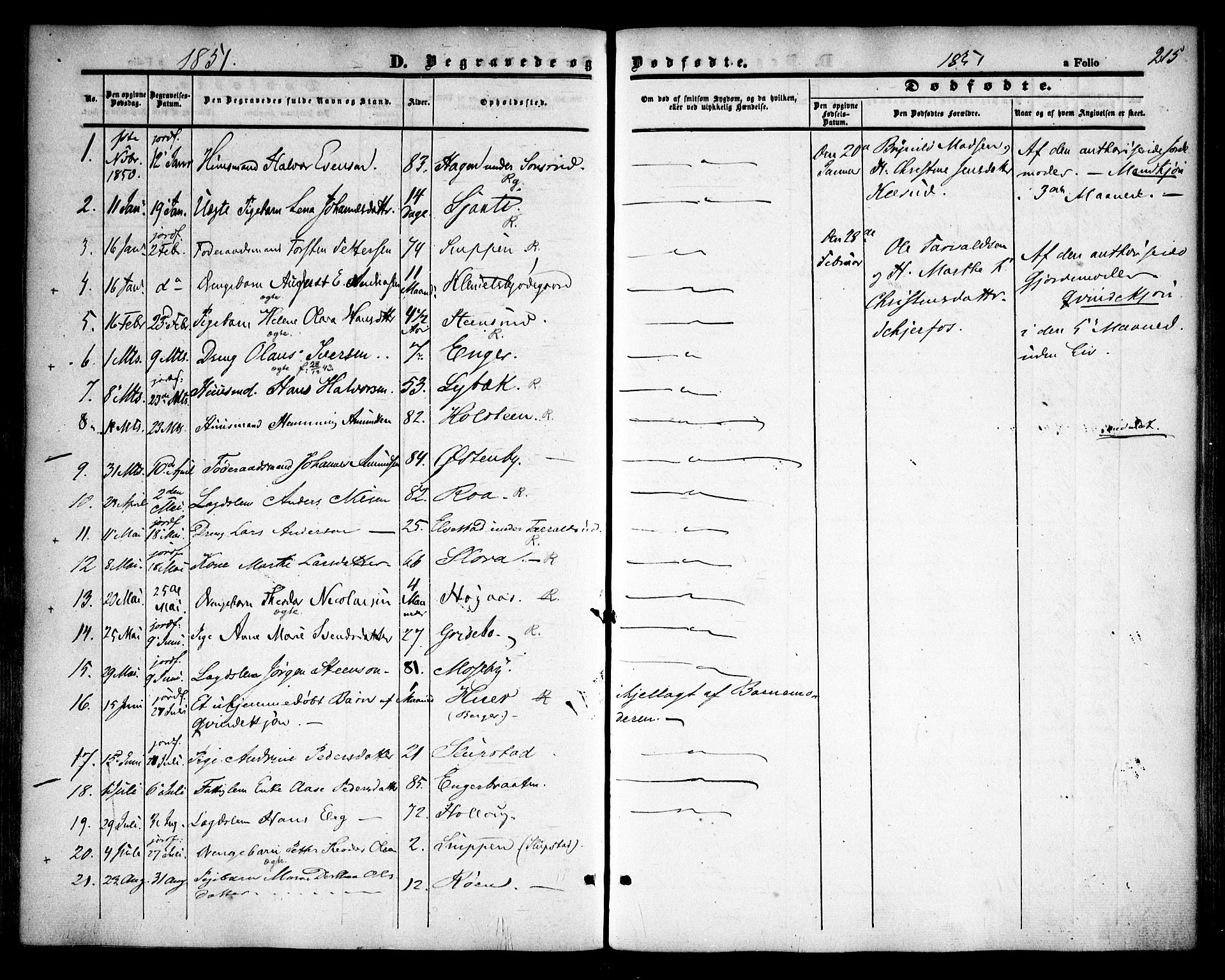 Rødenes prestekontor Kirkebøker, AV/SAO-A-2005/F/Fa/L0006: Parish register (official) no. I 6, 1850-1859, p. 215