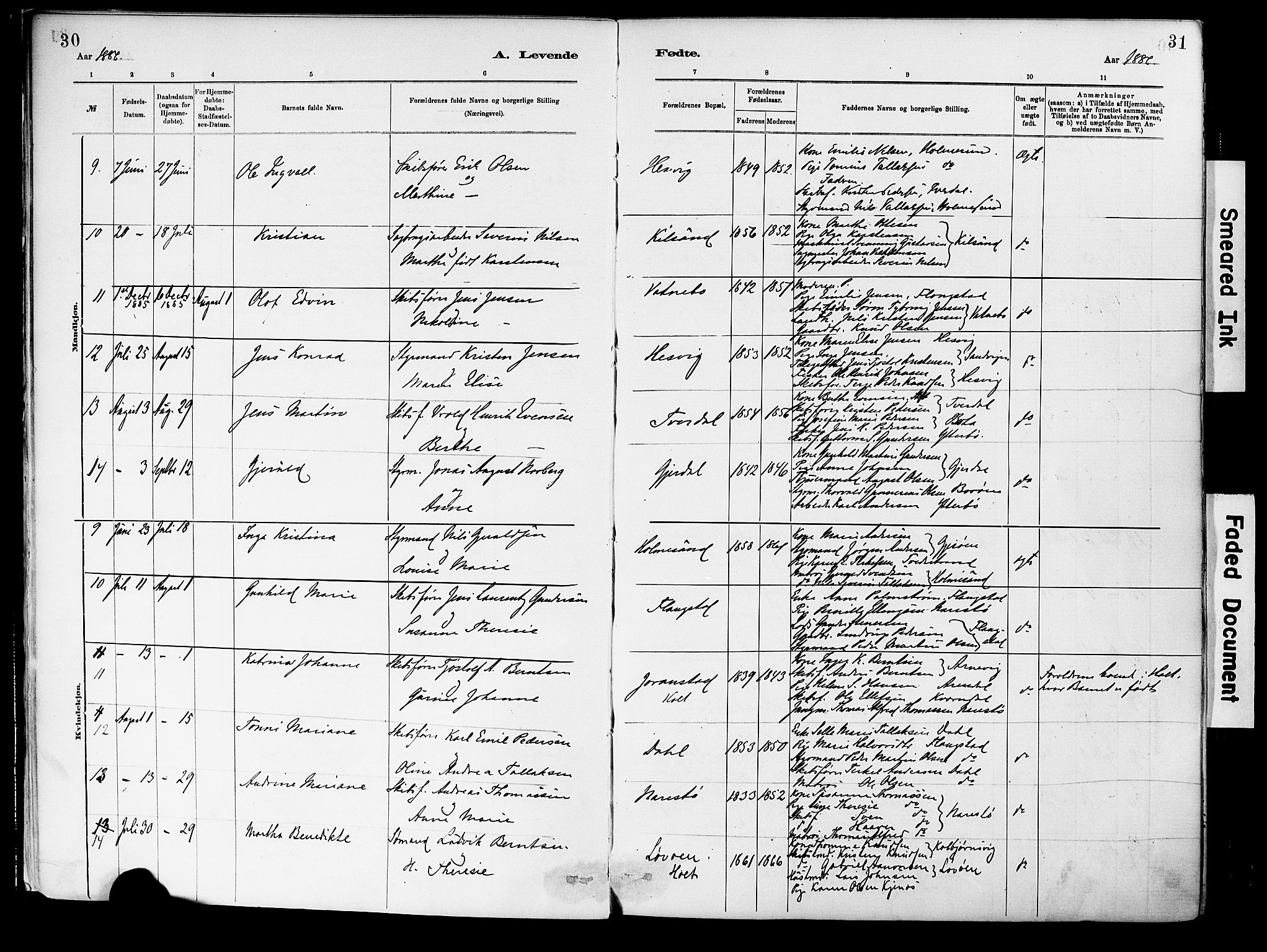 Dypvåg sokneprestkontor, AV/SAK-1111-0007/F/Fa/Fab/L0001: Parish register (official) no. A 1, 1885-1912, p. 30-31