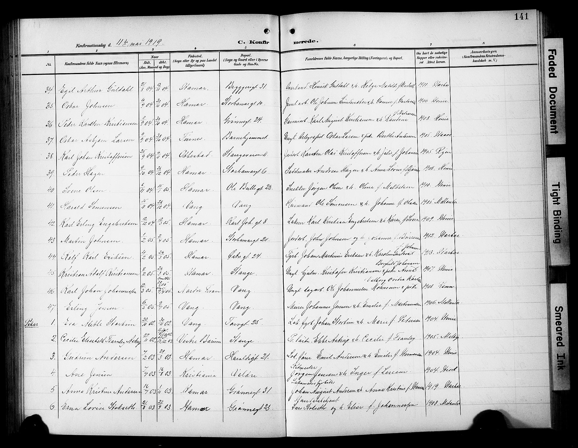 Hamar prestekontor, AV/SAH-DOMPH-002/H/Ha/Hab/L0002: Parish register (copy) no. 2, 1899-1929, p. 141