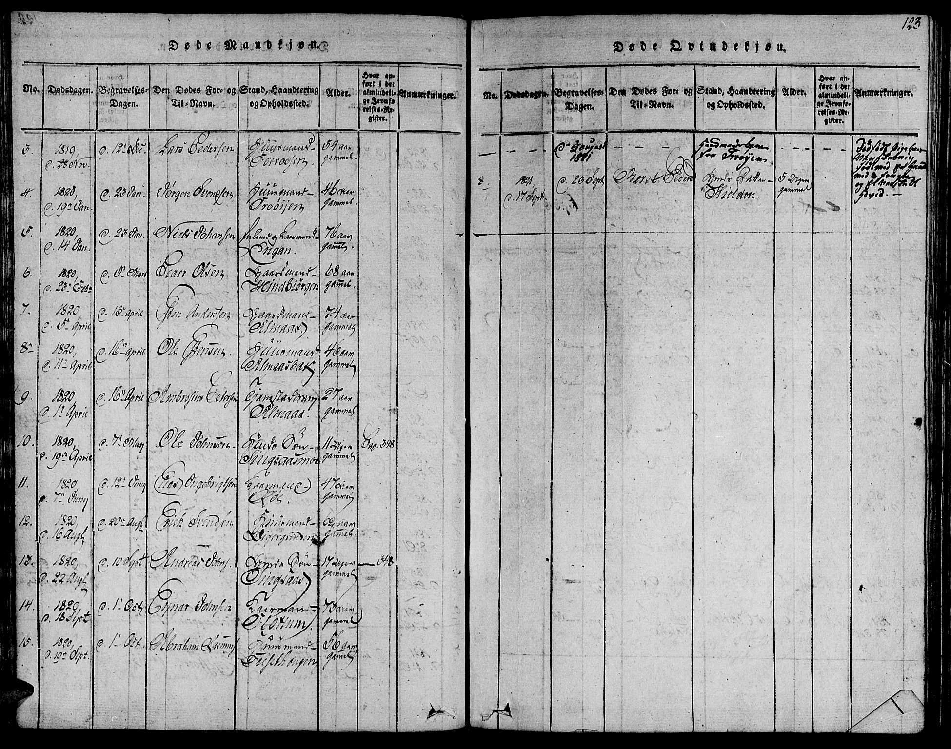 Ministerialprotokoller, klokkerbøker og fødselsregistre - Sør-Trøndelag, SAT/A-1456/685/L0955: Parish register (official) no. 685A03 /2, 1817-1829, p. 123