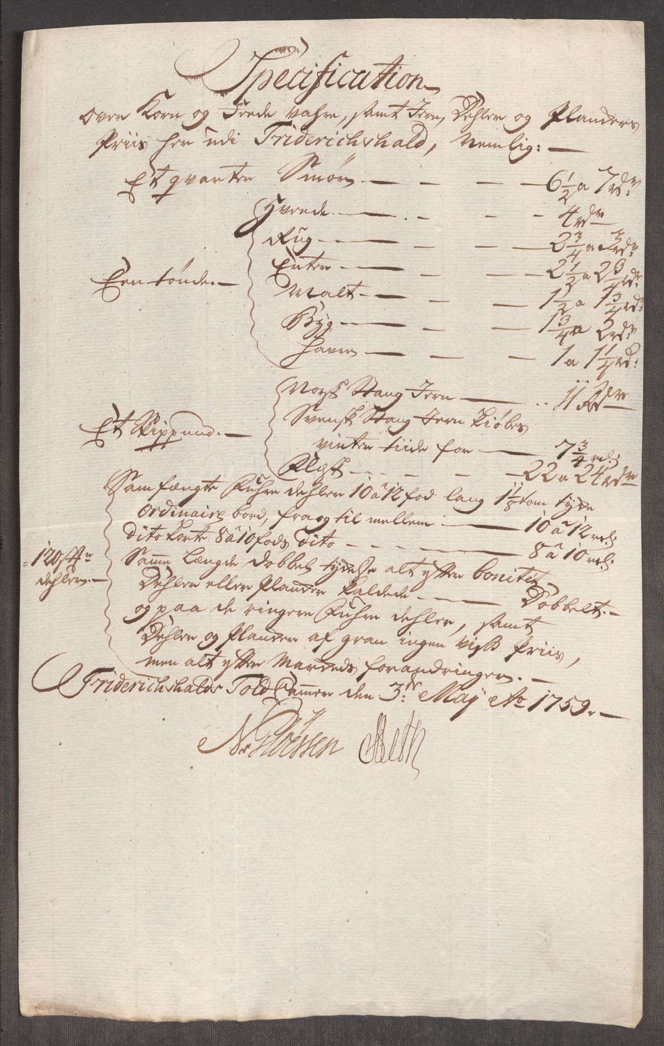 Rentekammeret inntil 1814, Realistisk ordnet avdeling, RA/EA-4070/Oe/L0006: [Ø1]: Priskuranter, 1758-1760, p. 331