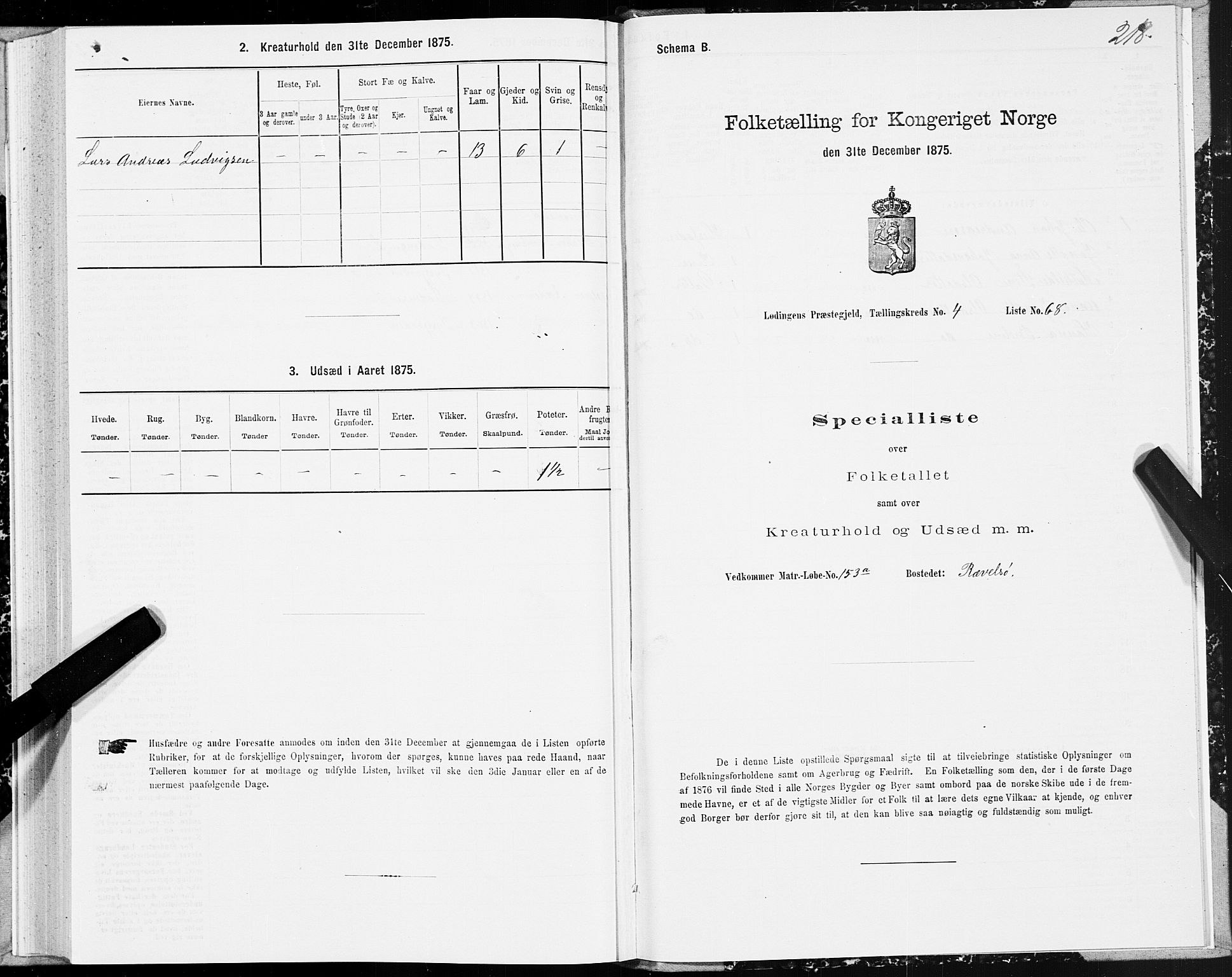 SAT, 1875 census for 1851P Lødingen, 1875, p. 2218