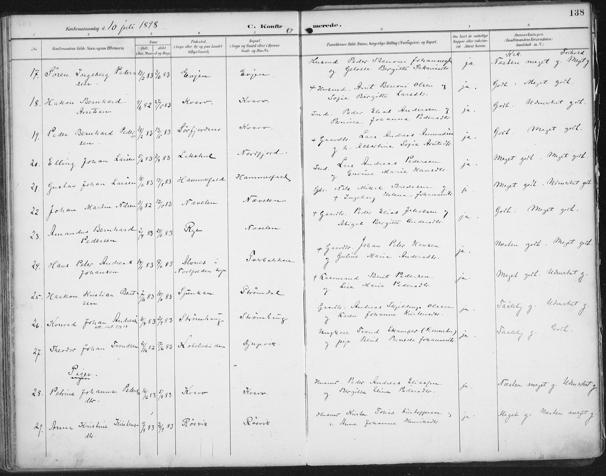 Ministerialprotokoller, klokkerbøker og fødselsregistre - Nordland, AV/SAT-A-1459/854/L0779: Parish register (official) no. 854A02, 1892-1909, p. 138