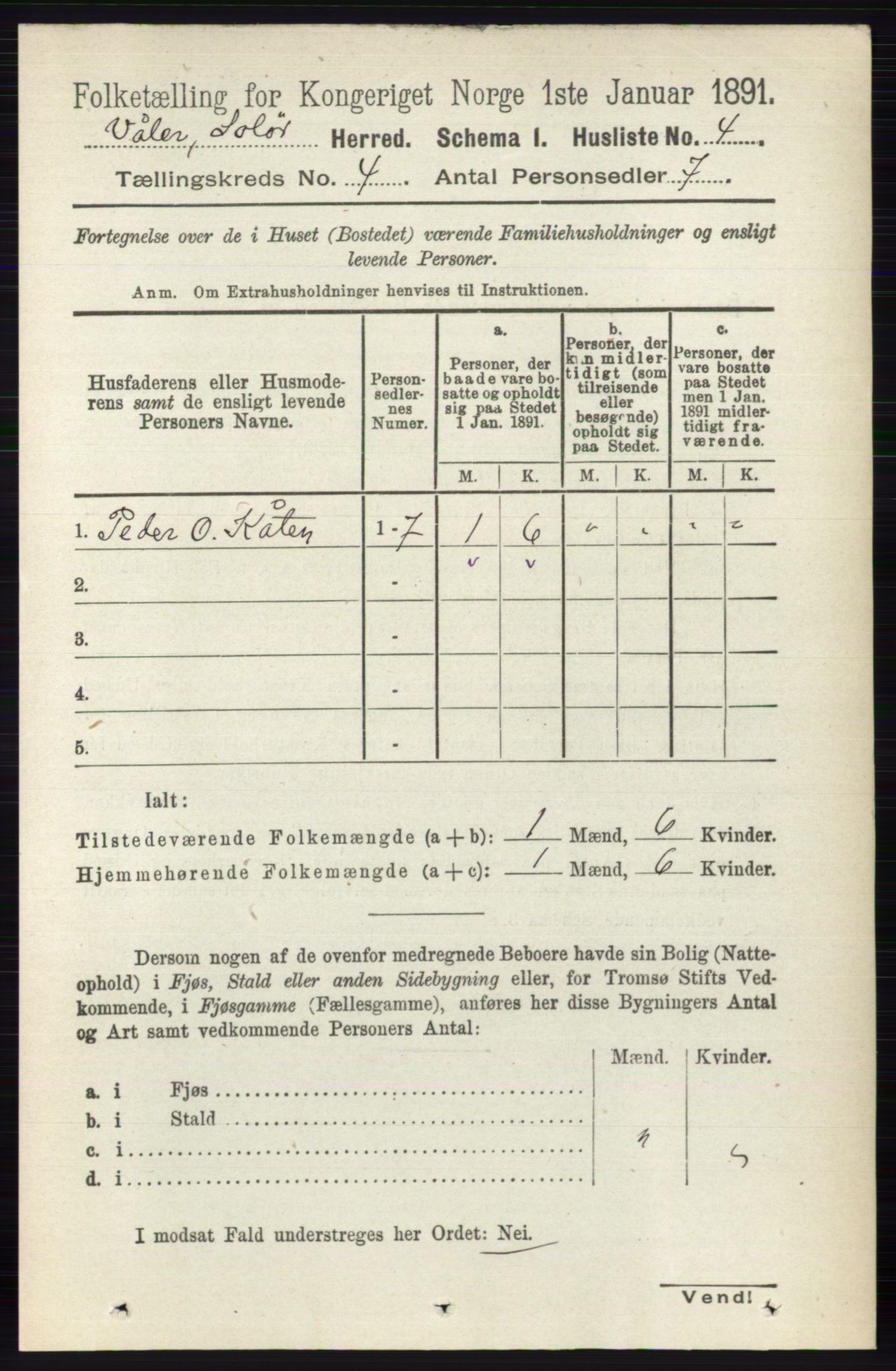 RA, 1891 census for 0426 Våler, 1891, p. 1409