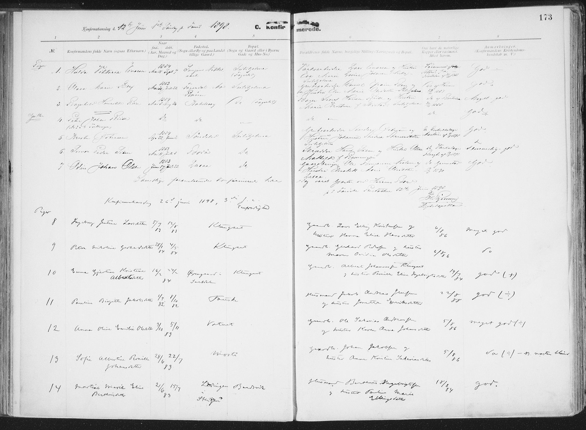 Ministerialprotokoller, klokkerbøker og fødselsregistre - Nordland, SAT/A-1459/849/L0696: Parish register (official) no. 849A08, 1898-1910, p. 173