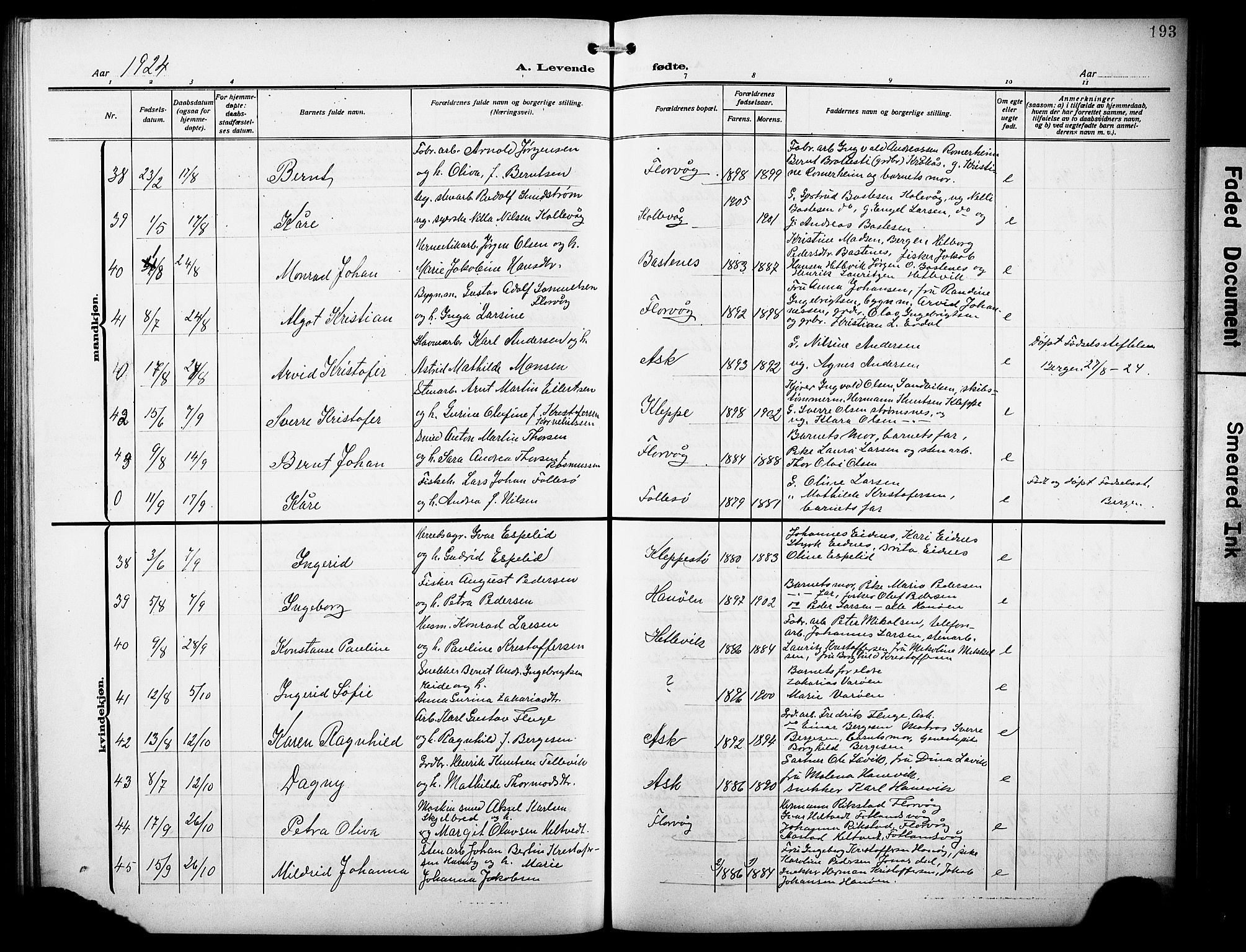 Askøy Sokneprestembete, AV/SAB-A-74101/H/Ha/Hab/Haba/L0011: Parish register (copy) no. A 11, 1908-1931, p. 193