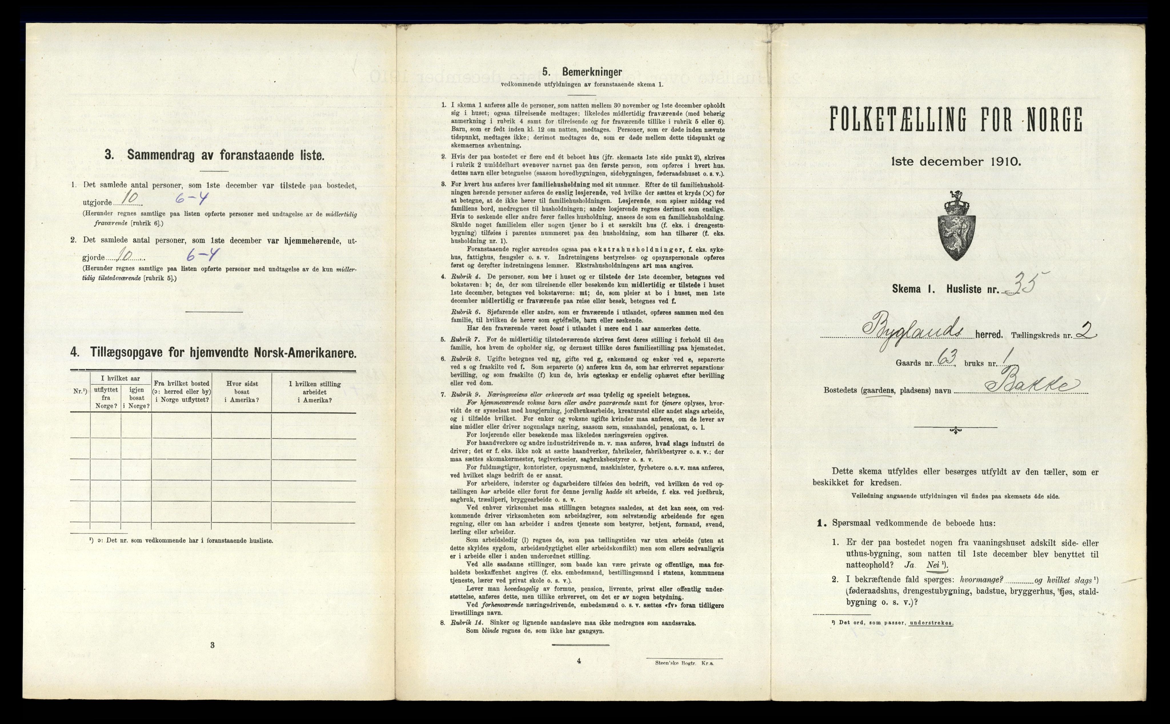 RA, 1910 census for Bygland, 1910, p. 209