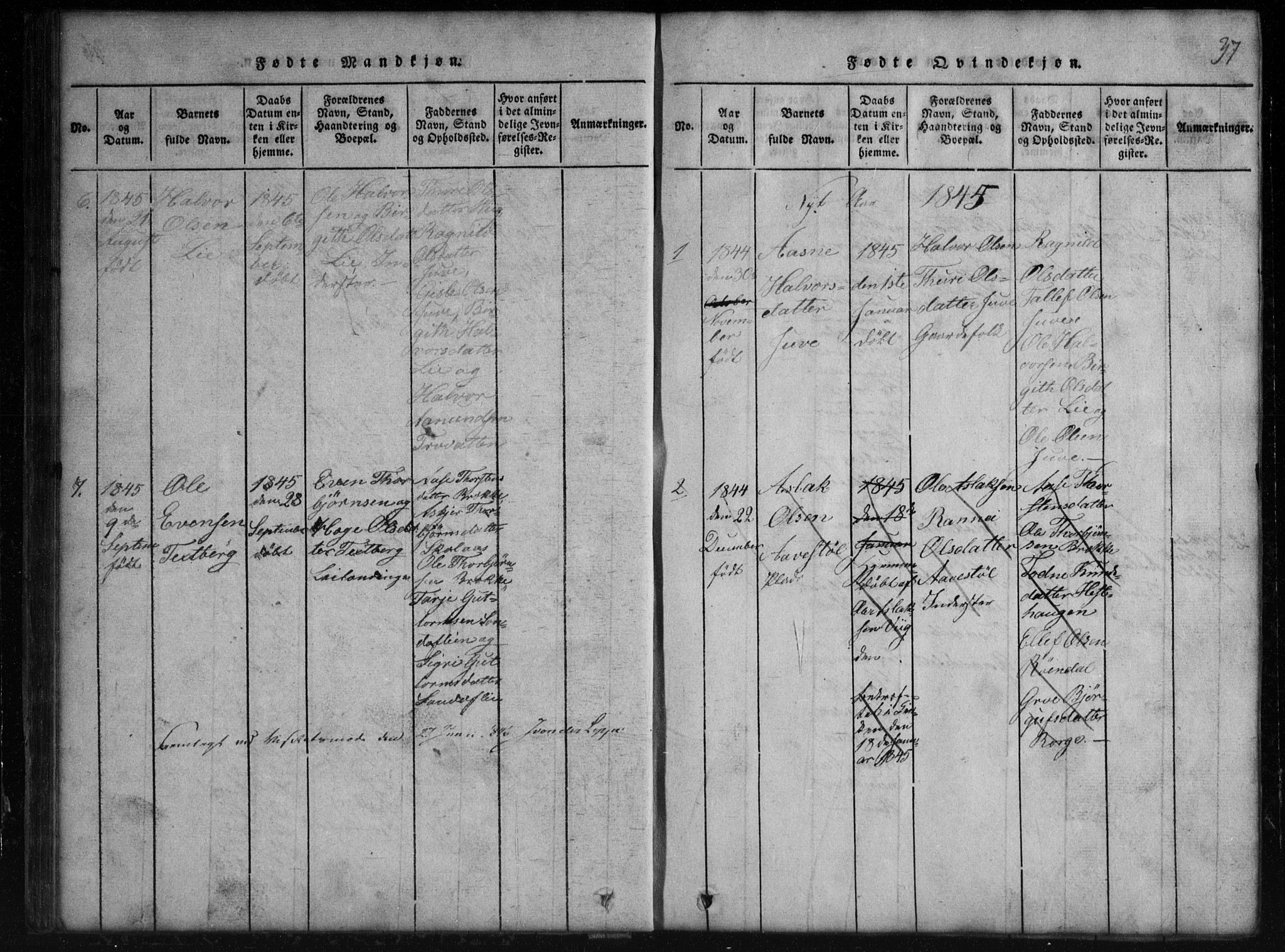 Rauland kirkebøker, SAKO/A-292/G/Gb/L0001: Parish register (copy) no. II 1, 1815-1886, p. 37