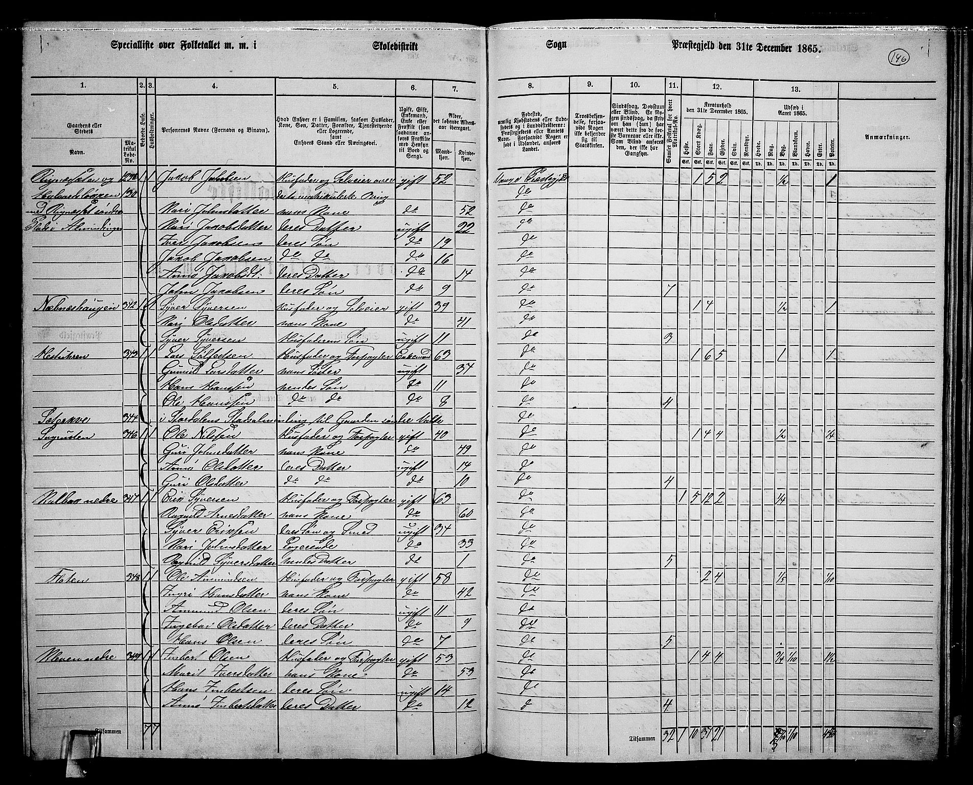 RA, 1865 census for Vågå, 1865, p. 136