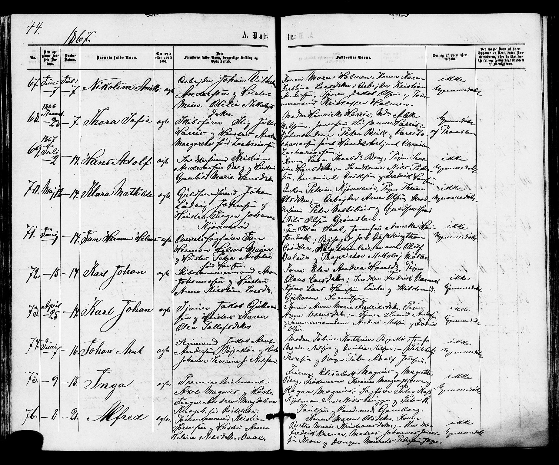 Tønsberg kirkebøker, AV/SAKO-A-330/F/Fa/L0009: Parish register (official) no. I 9, 1865-1873, p. 44