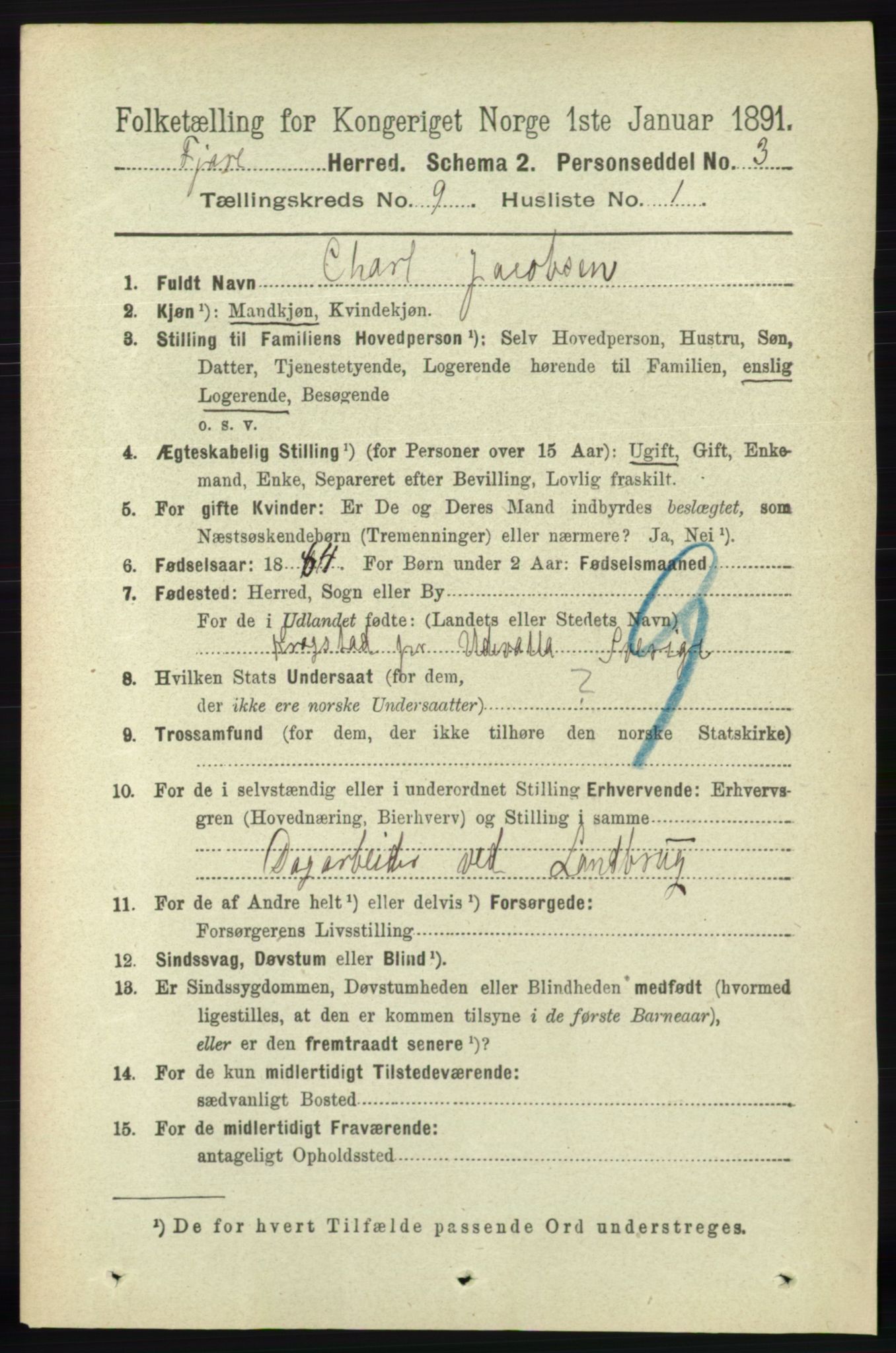 RA, 1891 census for 0923 Fjære, 1891, p. 4202