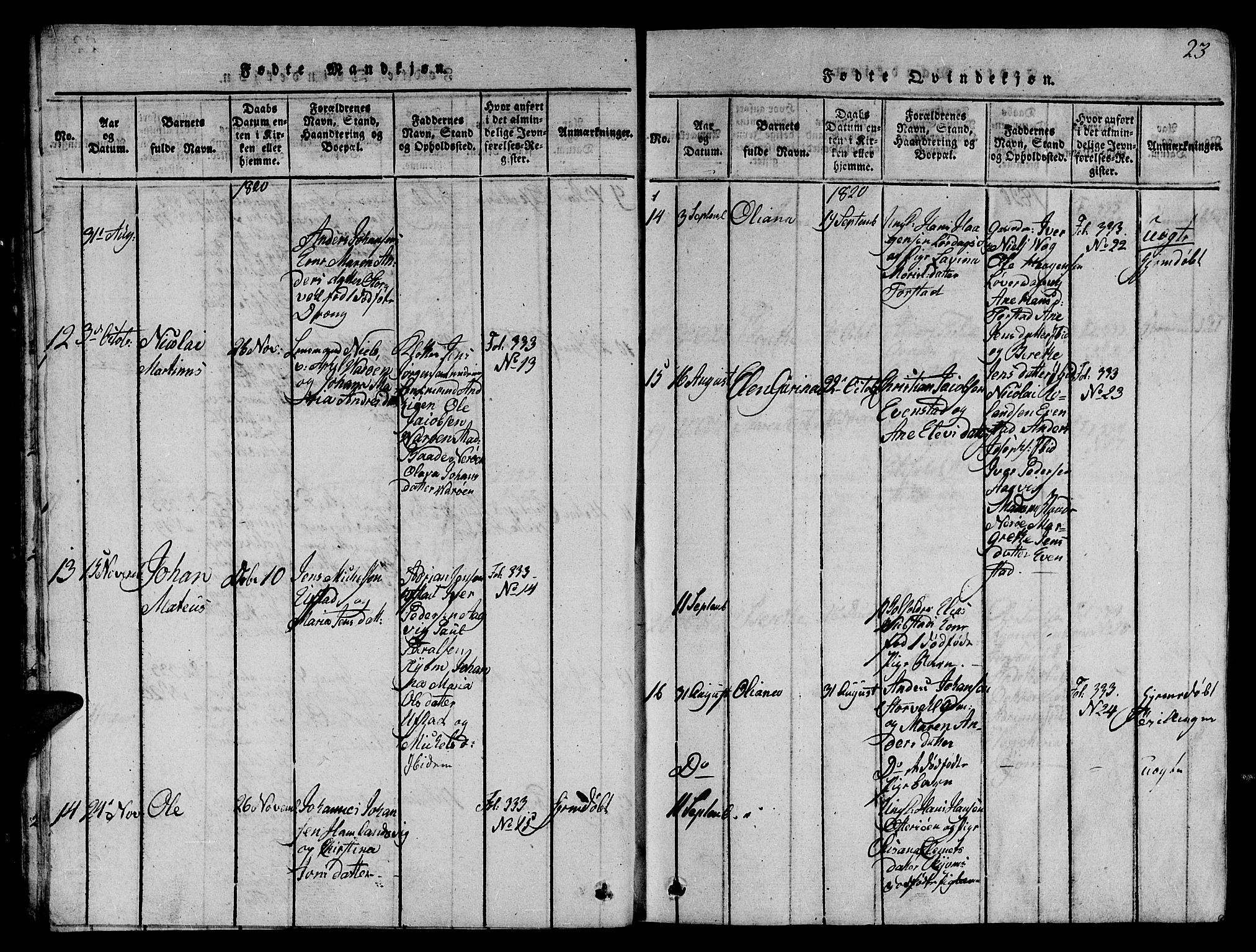 Ministerialprotokoller, klokkerbøker og fødselsregistre - Nord-Trøndelag, AV/SAT-A-1458/784/L0679: Parish register (copy) no. 784C01 /1, 1816-1822, p. 23