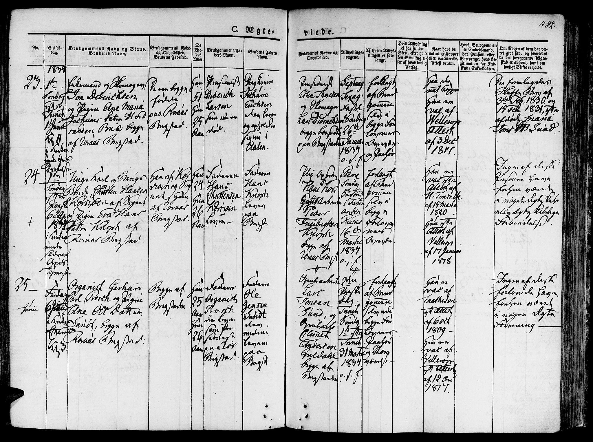 Ministerialprotokoller, klokkerbøker og fødselsregistre - Sør-Trøndelag, SAT/A-1456/681/L0930: Parish register (official) no. 681A08, 1829-1844, p. 482
