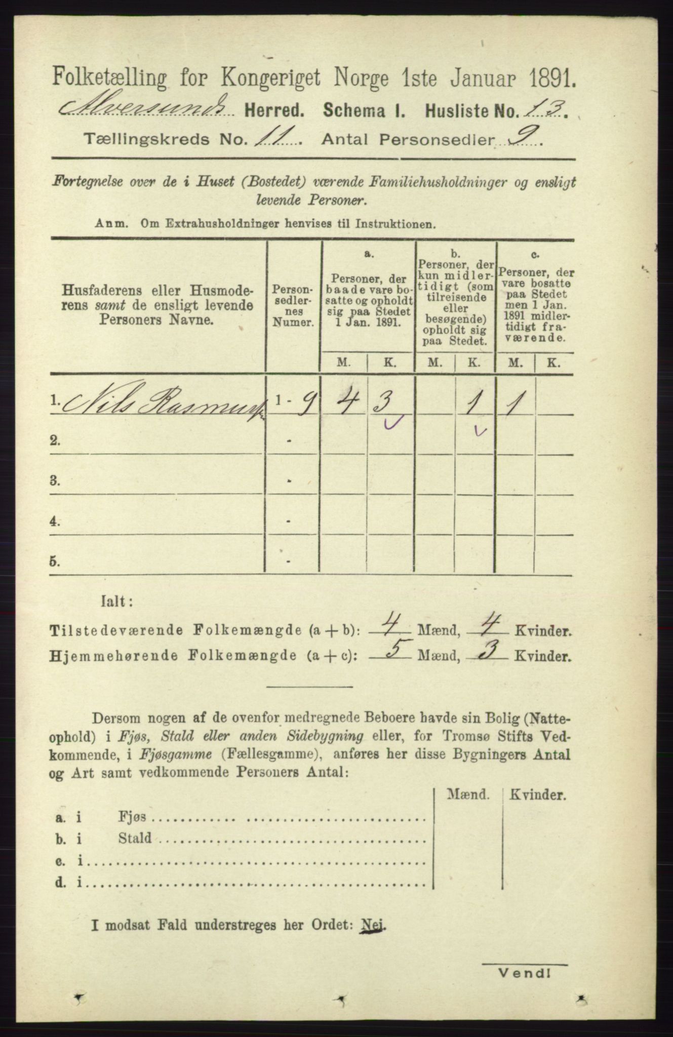 RA, 1891 census for 1257 Alversund, 1891, p. 3689