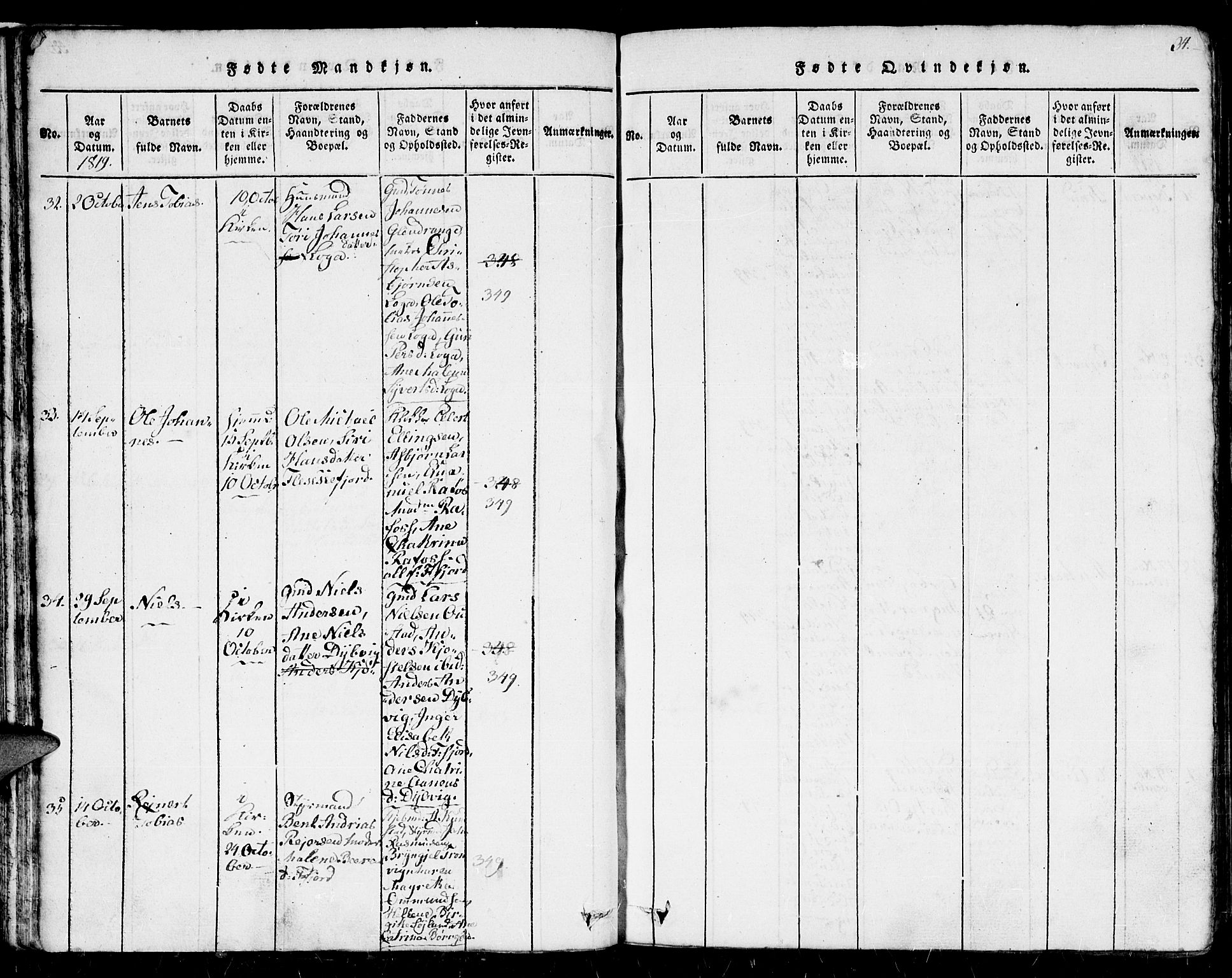 Flekkefjord sokneprestkontor, SAK/1111-0012/F/Fb/Fbc/L0003: Parish register (copy) no. B 3, 1815-1826, p. 34