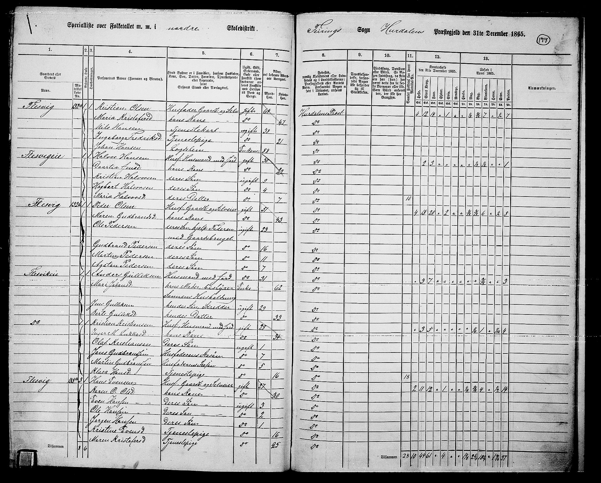 RA, 1865 census for Hurdal, 1865, p. 147