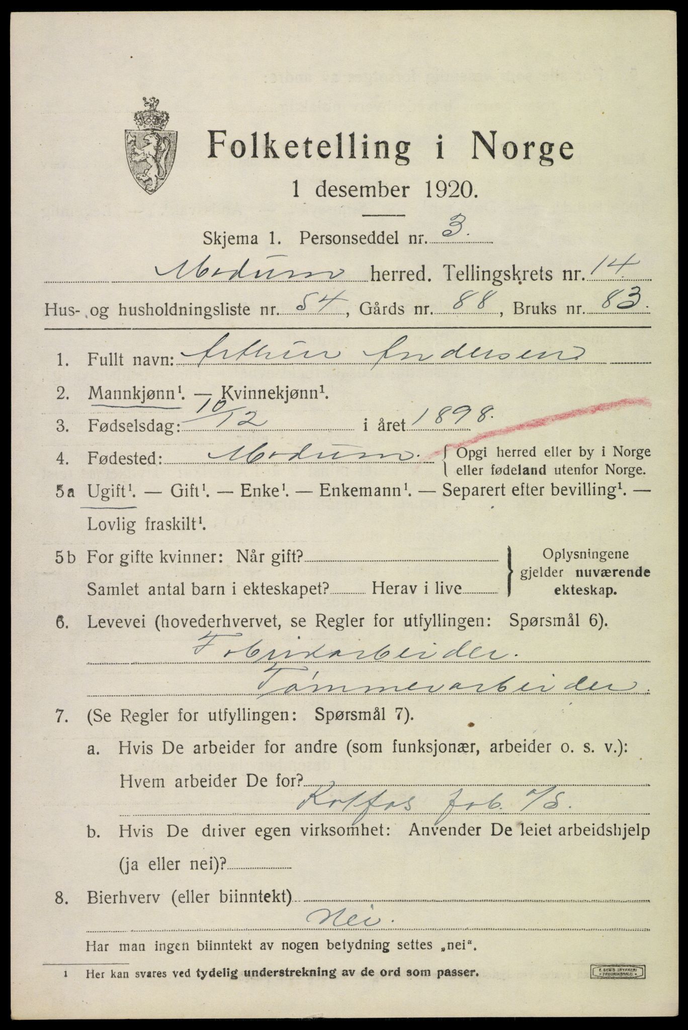 SAKO, 1920 census for Modum, 1920, p. 16681