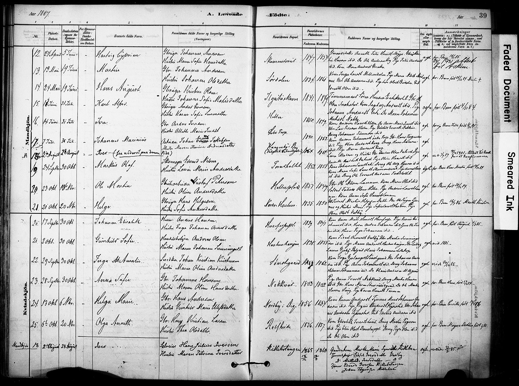 Rakkestad prestekontor Kirkebøker, AV/SAO-A-2008/F/Fb/L0001: Parish register (official) no. II 1, 1878-1899, p. 39