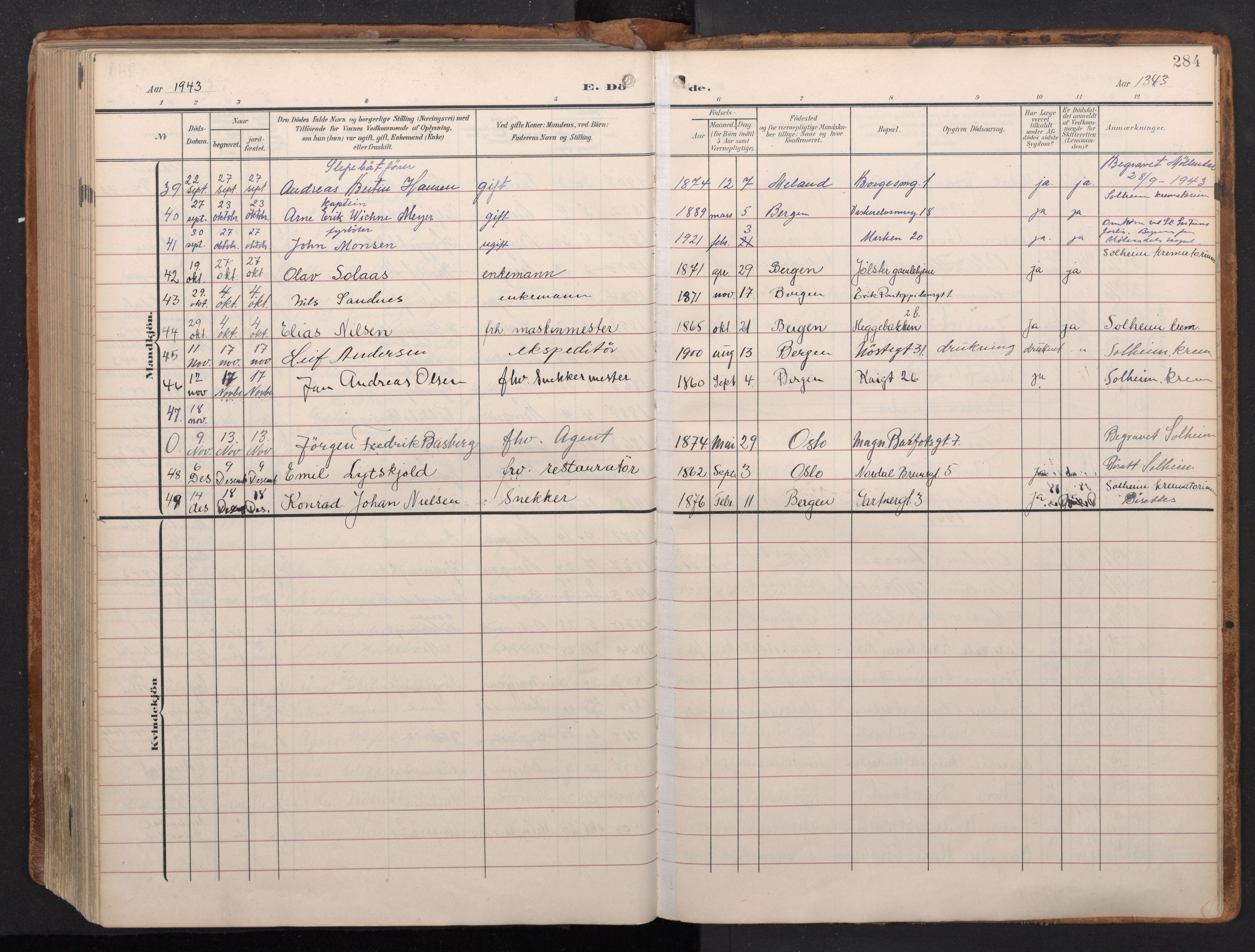 Domkirken sokneprestembete, AV/SAB-A-74801/H/Haa/L0044: Parish register (official) no. E 6, 1904-1946, p. 283b-284a