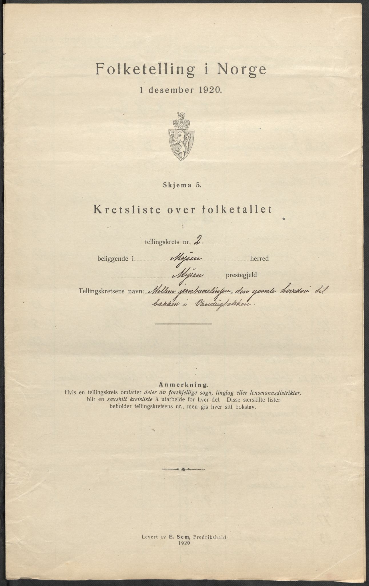 SAO, 1920 census for Mysen, 1920, p. 13