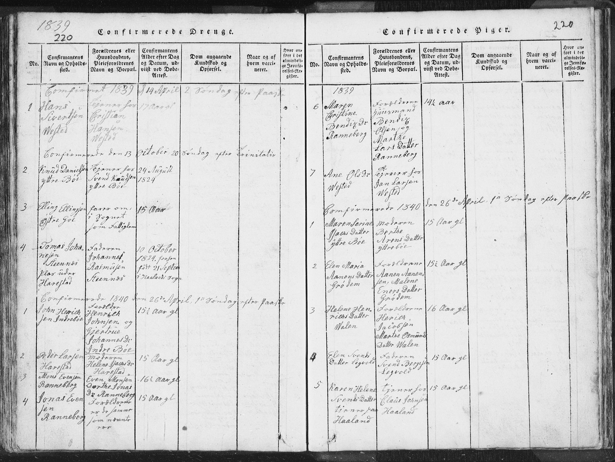 Hetland sokneprestkontor, AV/SAST-A-101826/30/30BA/L0001: Parish register (official) no. A 1, 1816-1856, p. 220