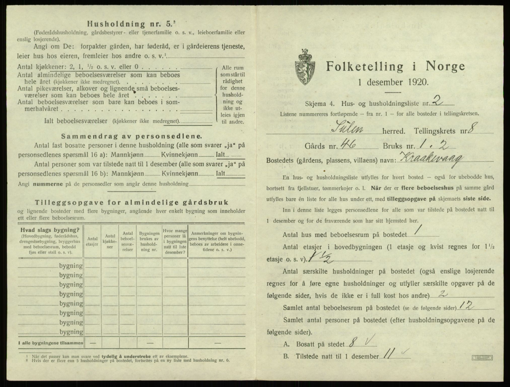 SAB, 1920 census for Solund, 1920, p. 466