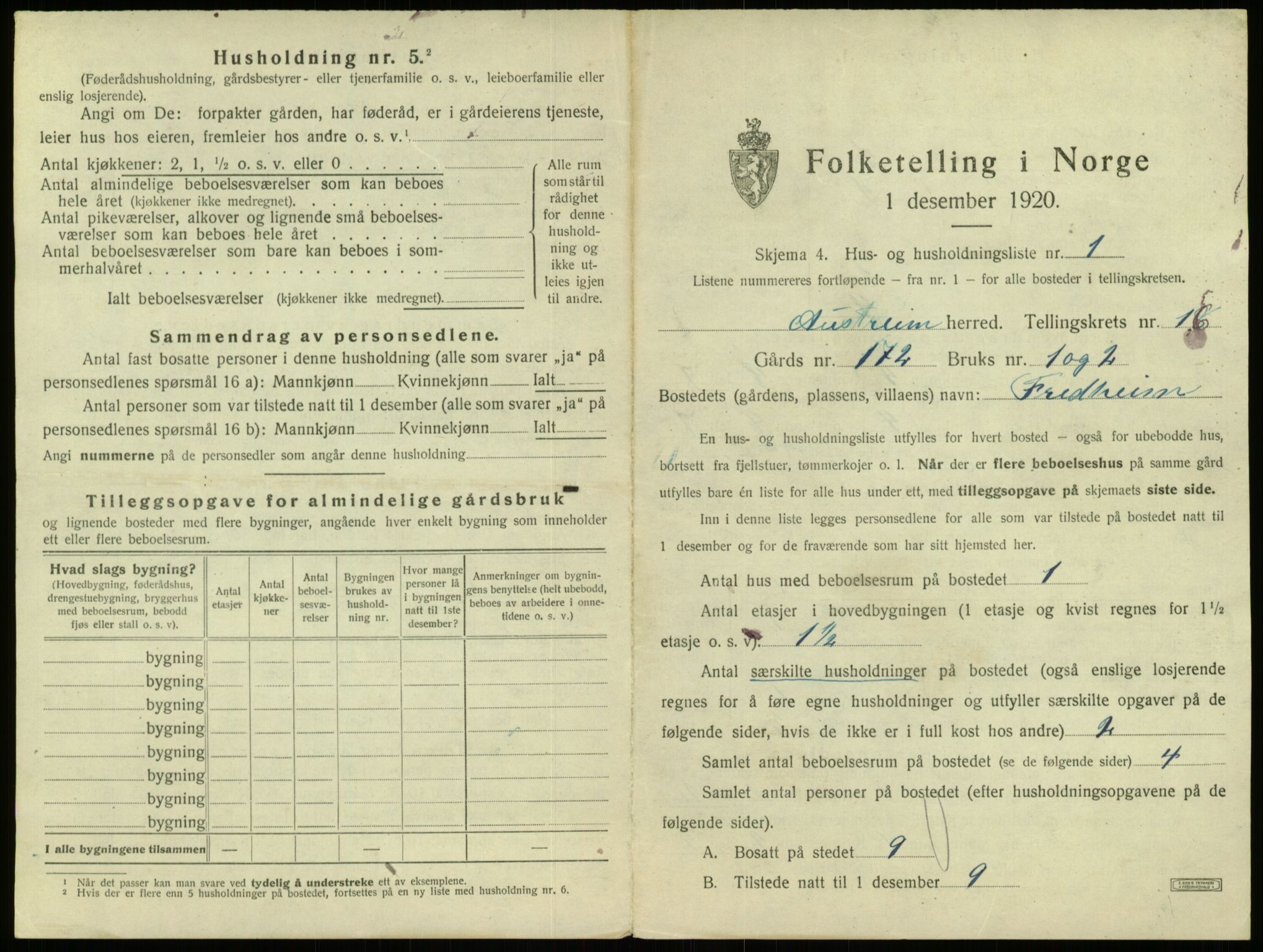 SAB, 1920 census for Austrheim, 1920, p. 720